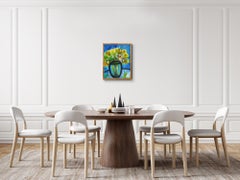 Contemporary expressive still life floral painting "Vase with yellow blossoms"