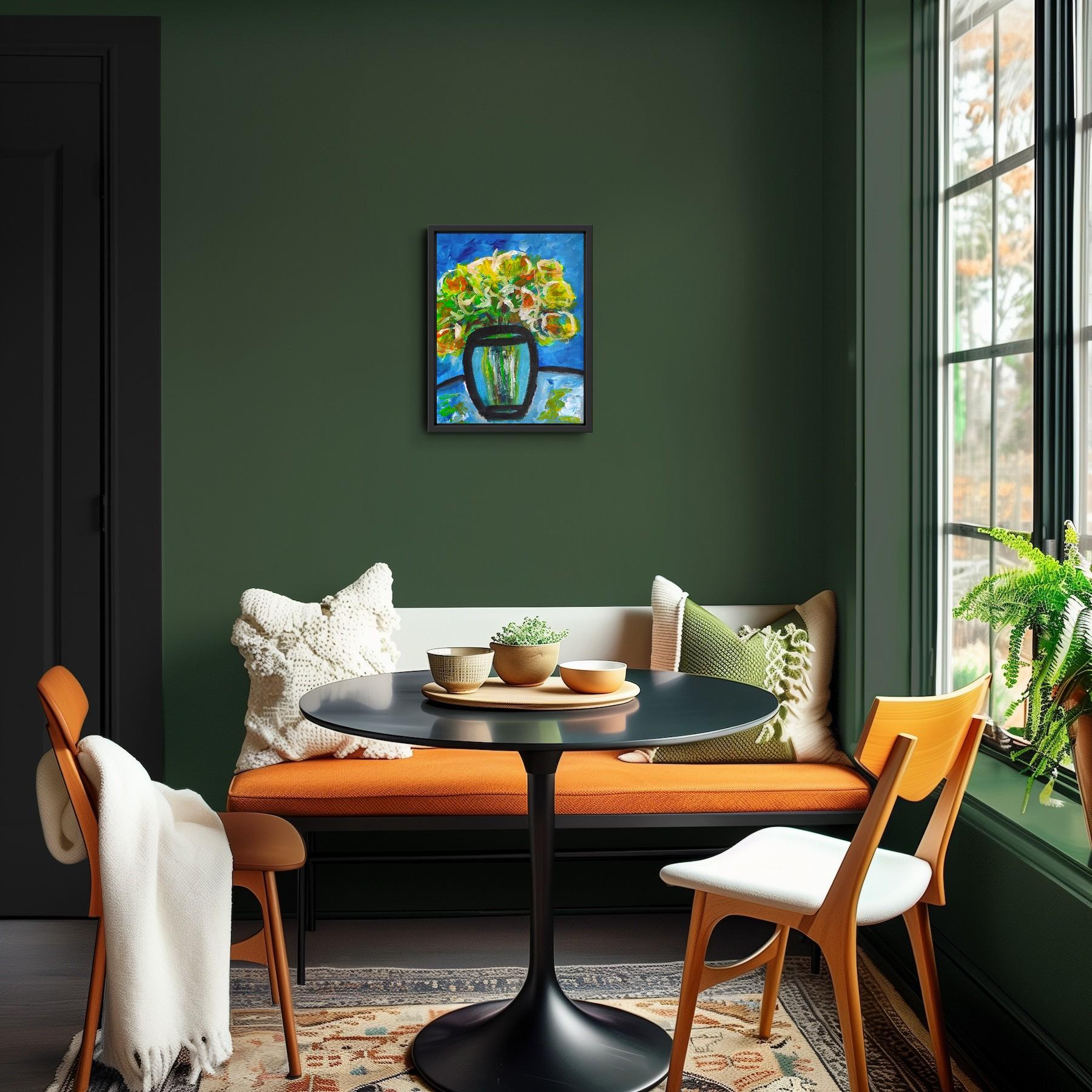 Quadro espressivo contemporaneo di natura morta floreale 