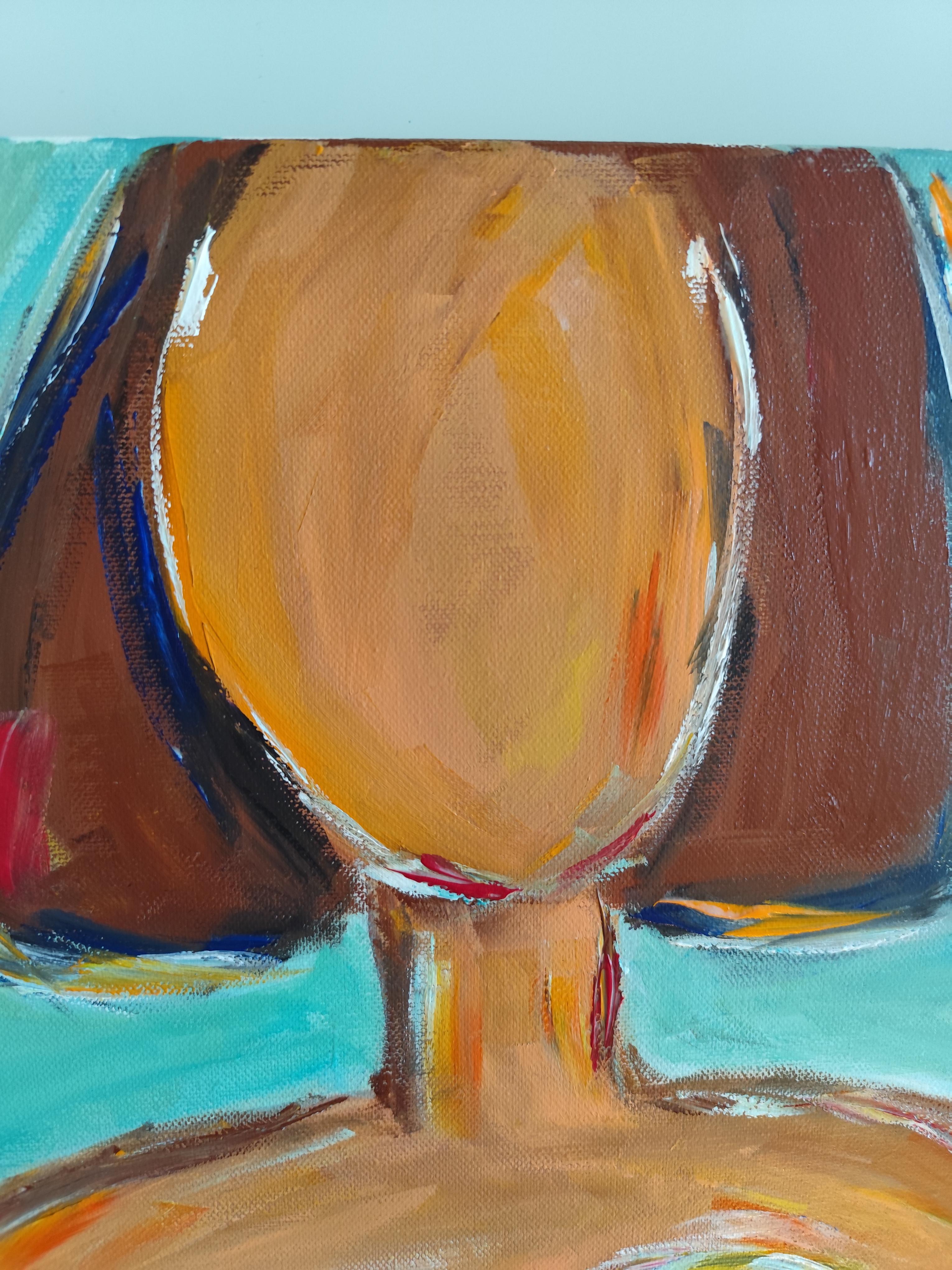 Pintura figurativa contemporánea en acrílico de una mujer con limones sobre lienzo 7