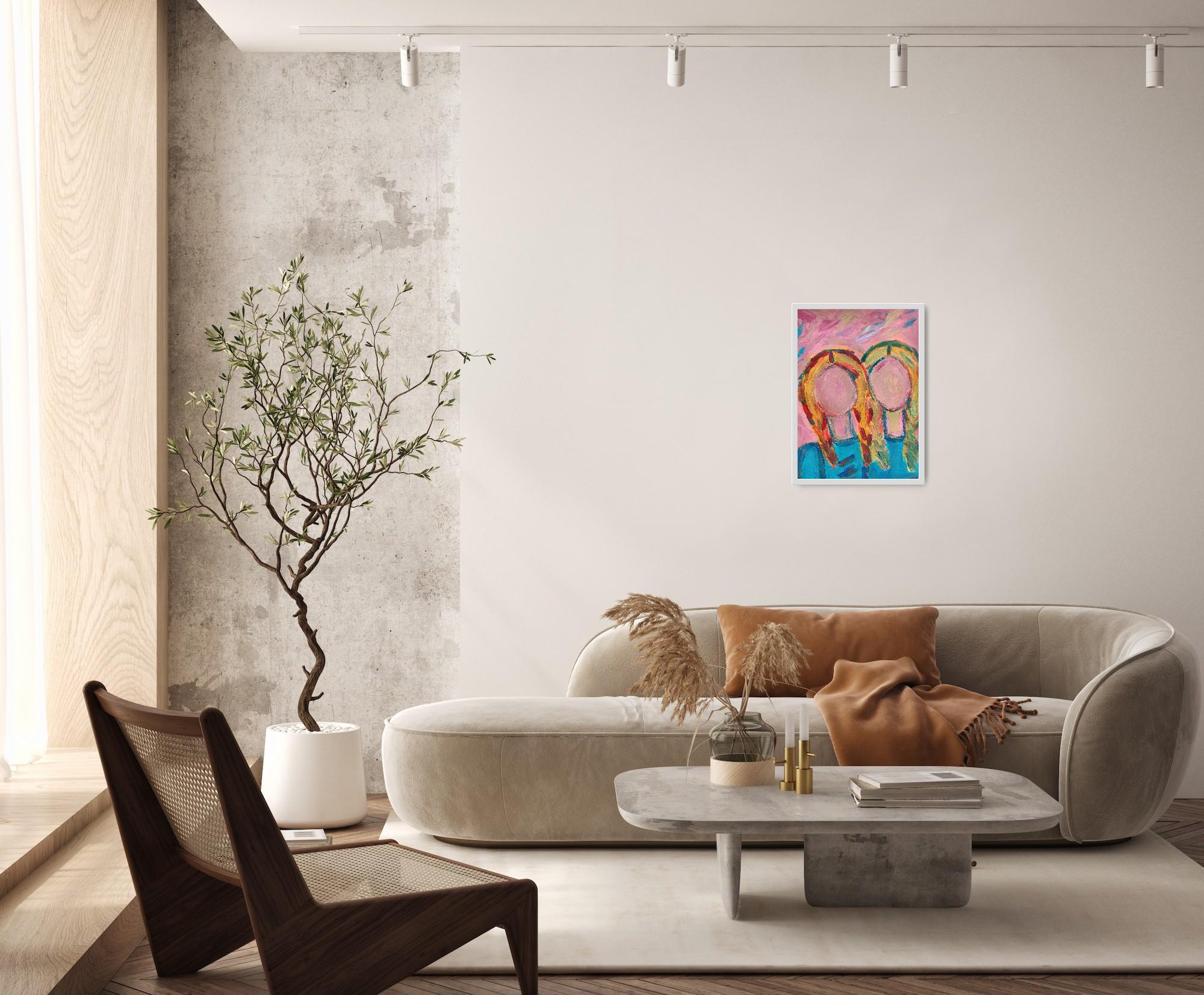 Retrato figurativo contemporáneo en acrílico de mujer sobre papel 