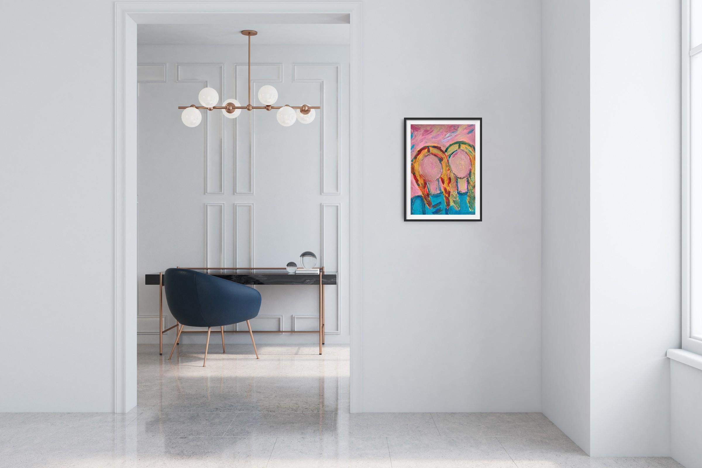 Retrato figurativo contemporáneo en acrílico de mujer sobre papel 