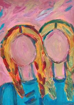 Contemporary figurative acrylic portrait of women on paper "Bound by embrace "
