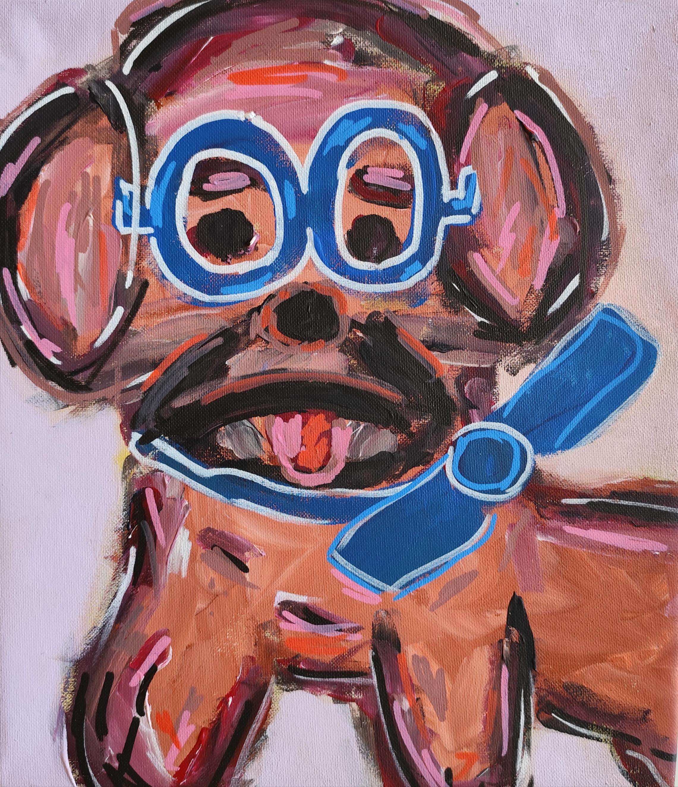 Contemporary figurative dog's portrait acrylic painting canvas "Blue gentleman"