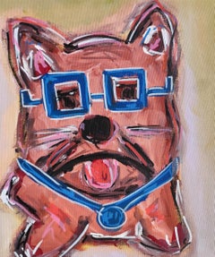 Contemporary figurative dog's portrait acrylic painting on canvas "Chic canine"