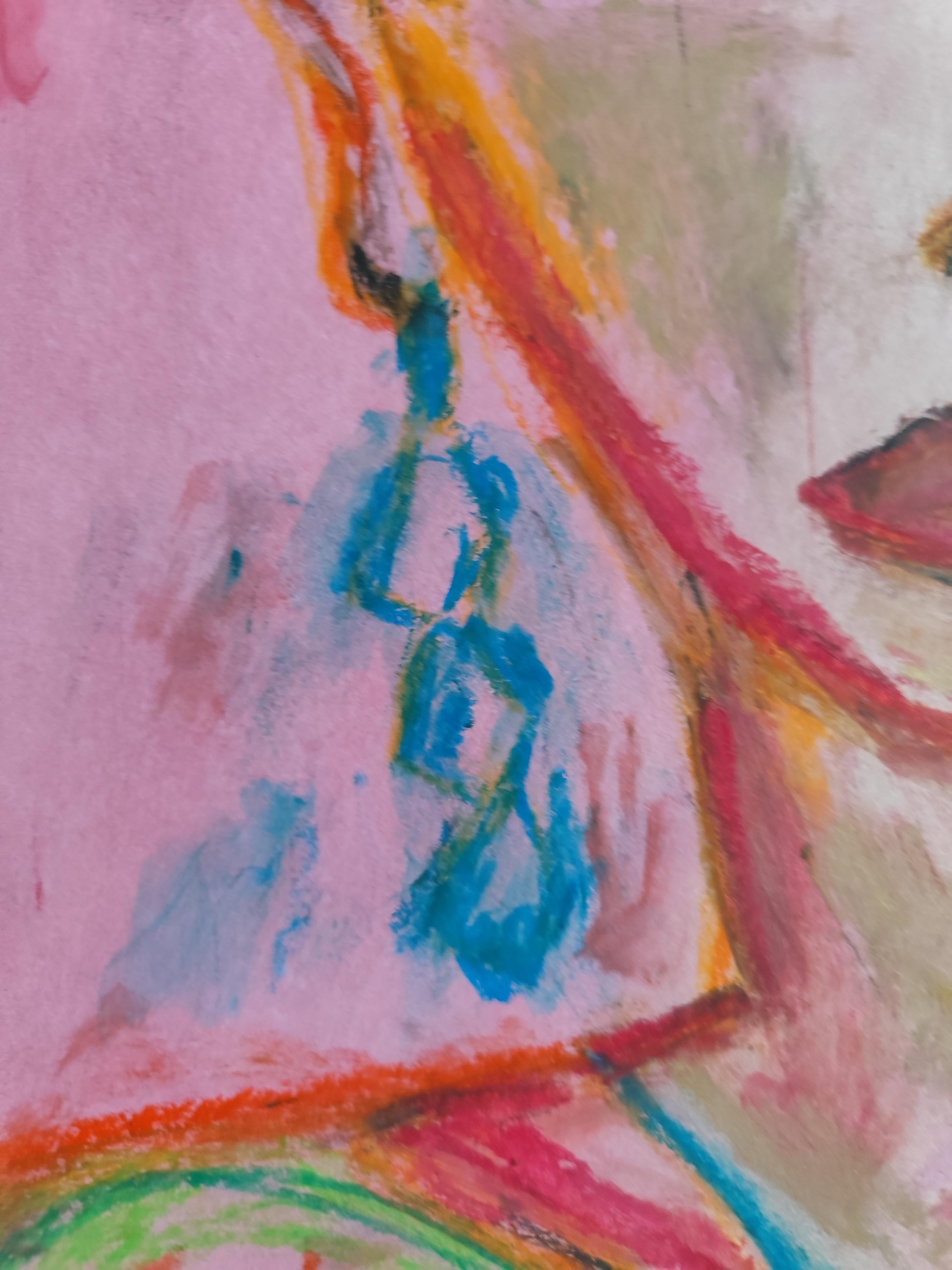 Peinture figurative contemporaine au pastel à l'huile de la jeune Frida Kahlo sur papier en vente 6