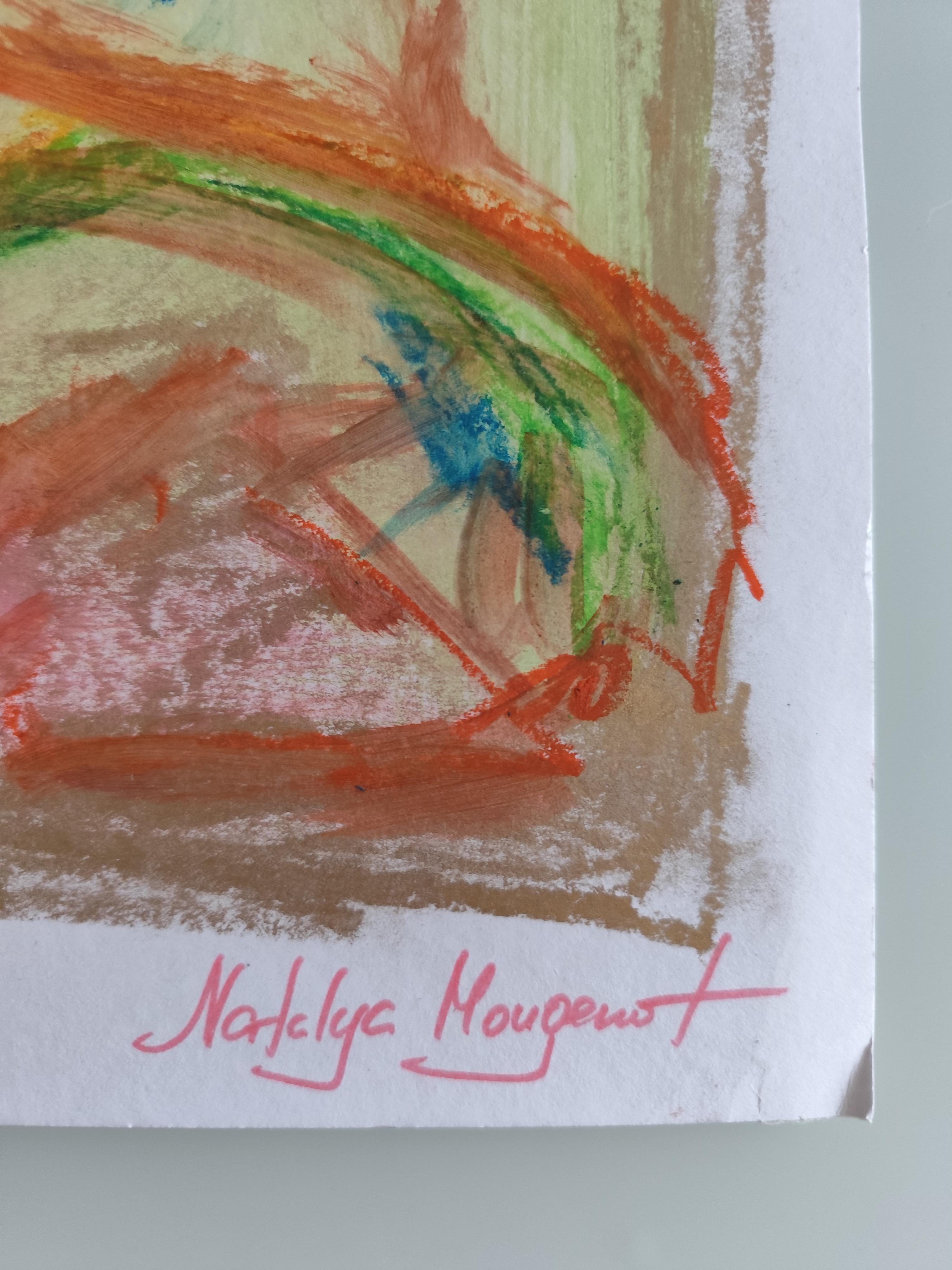 Peinture figurative contemporaine au pastel à l'huile de la jeune Frida Kahlo sur papier en vente 10
