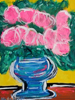 Contemporary impressionist expressive floral painting on canvas "Pink Bloom"