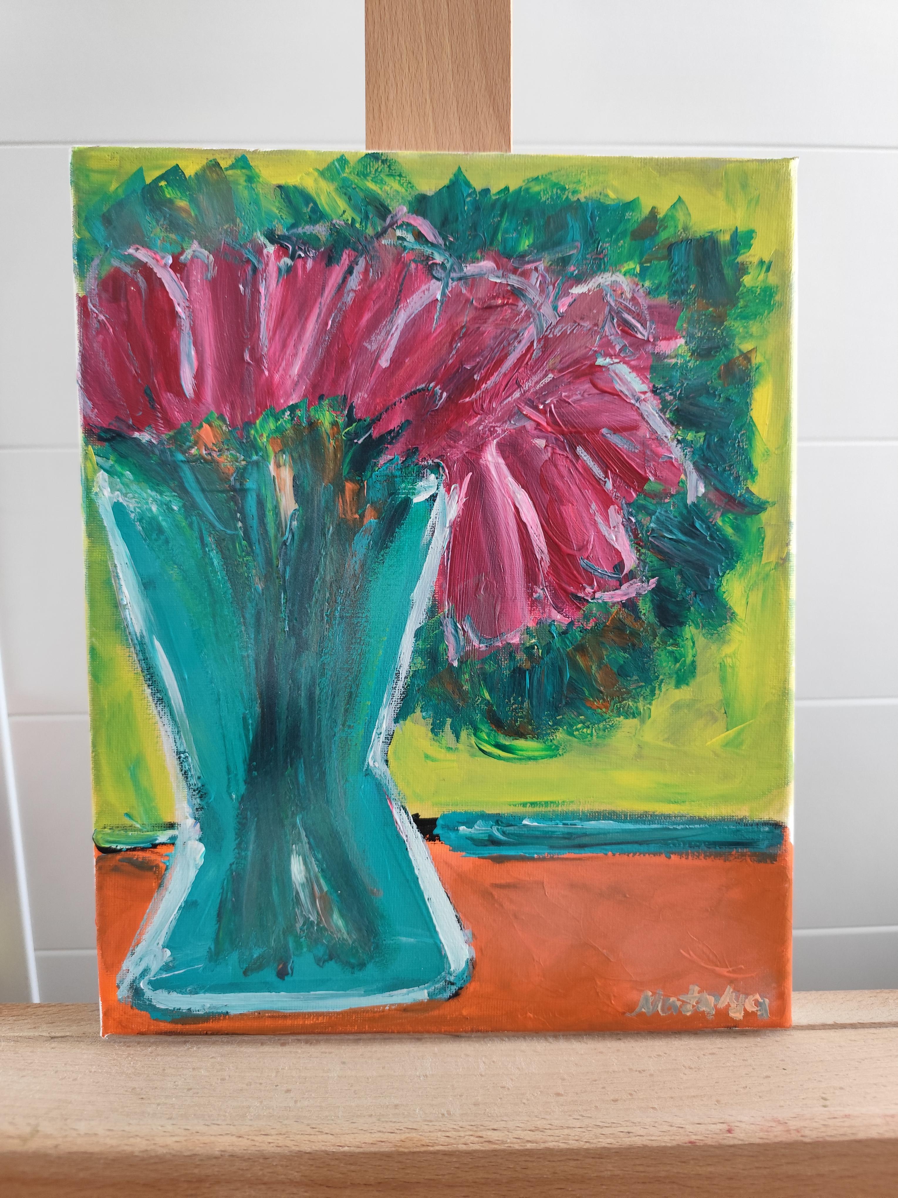 Contemporary impressionist expressive floral painting on canvas 