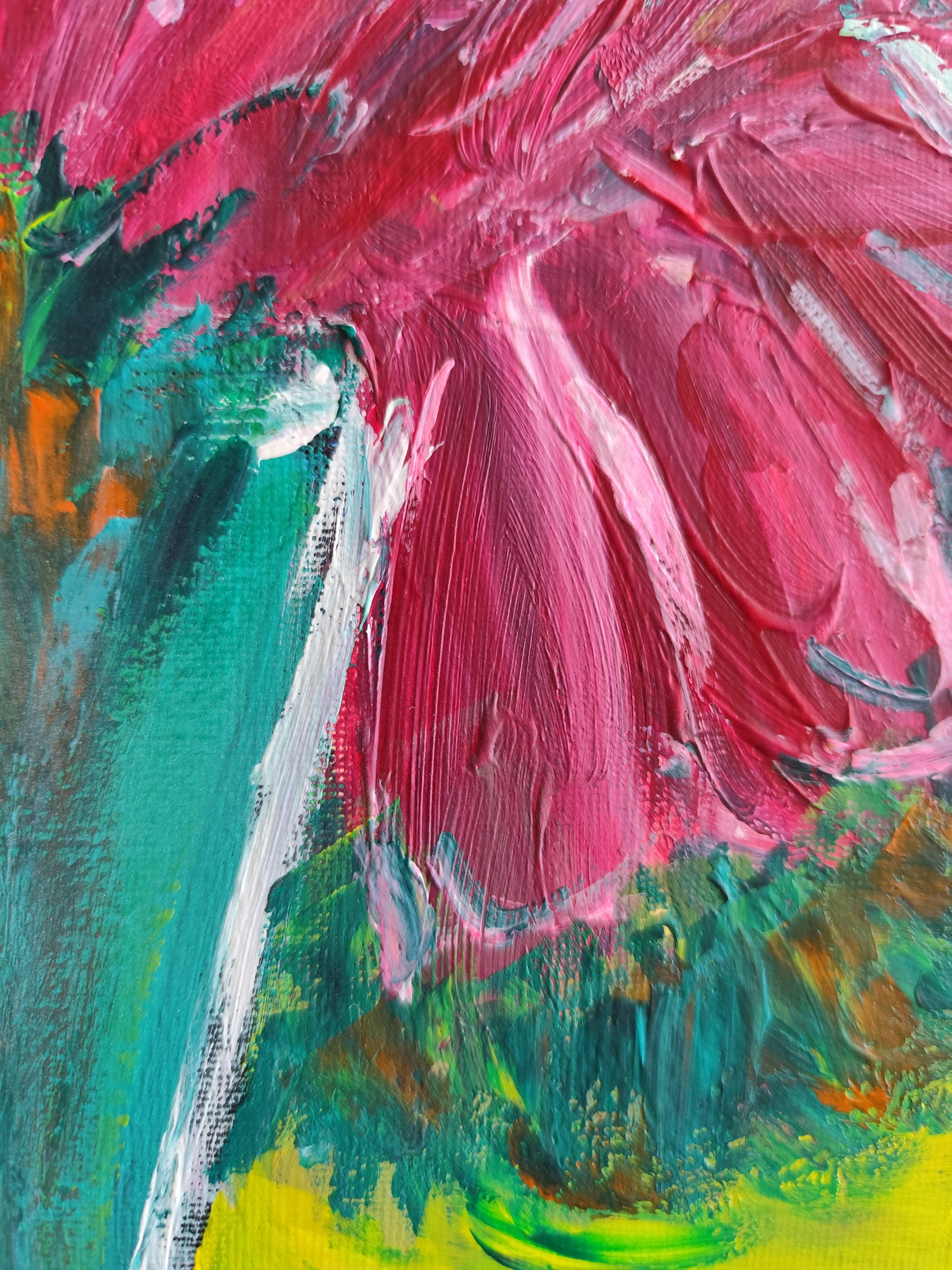 Contemporary impressionist expressive floral painting on canvas 