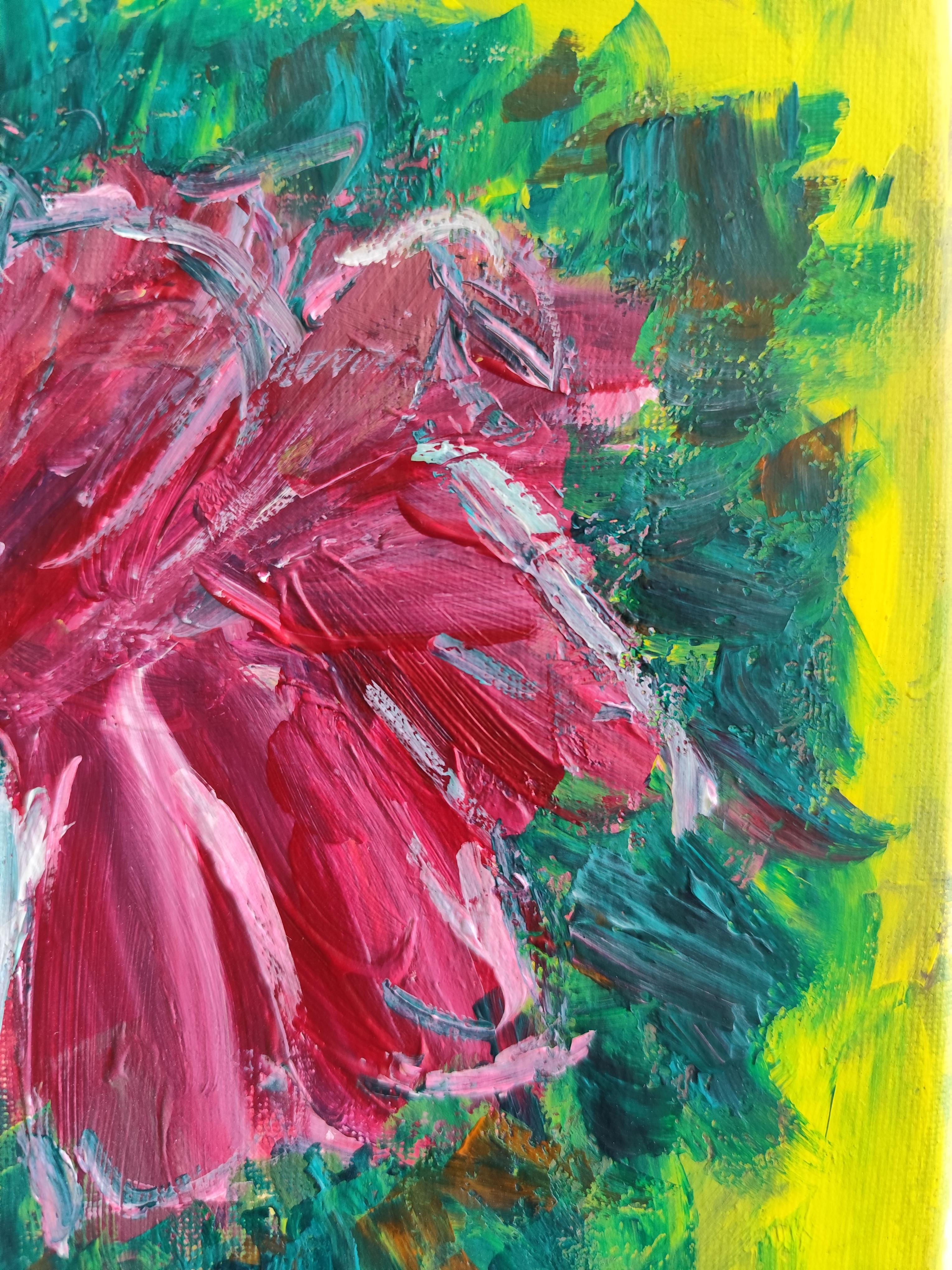 Contemporary impressionist expressive floral painting on canvas 