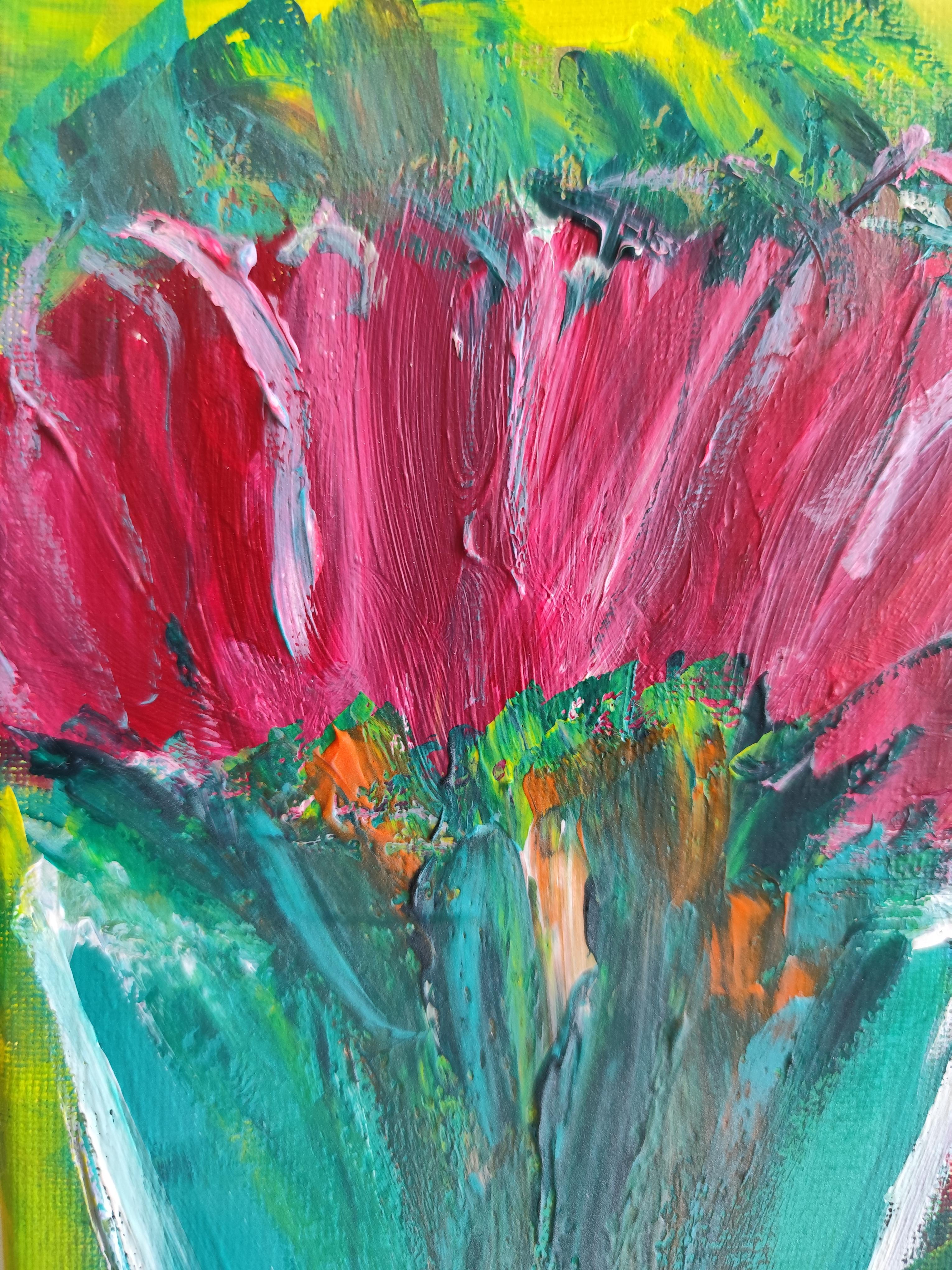 Contemporary impressionist expressive floral painting on canvas 