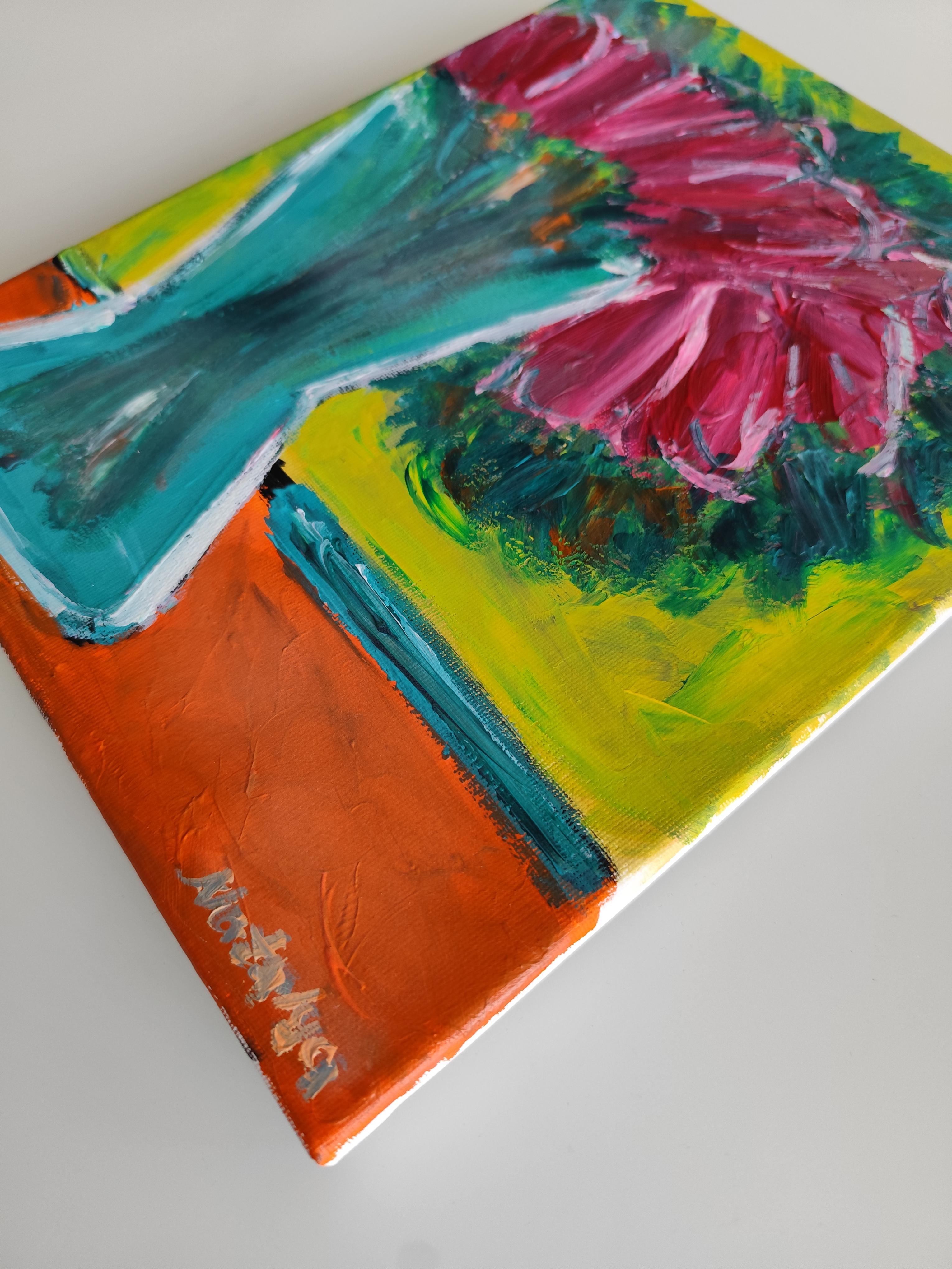 Contemporary impressionist expressive floral painting on canvas 