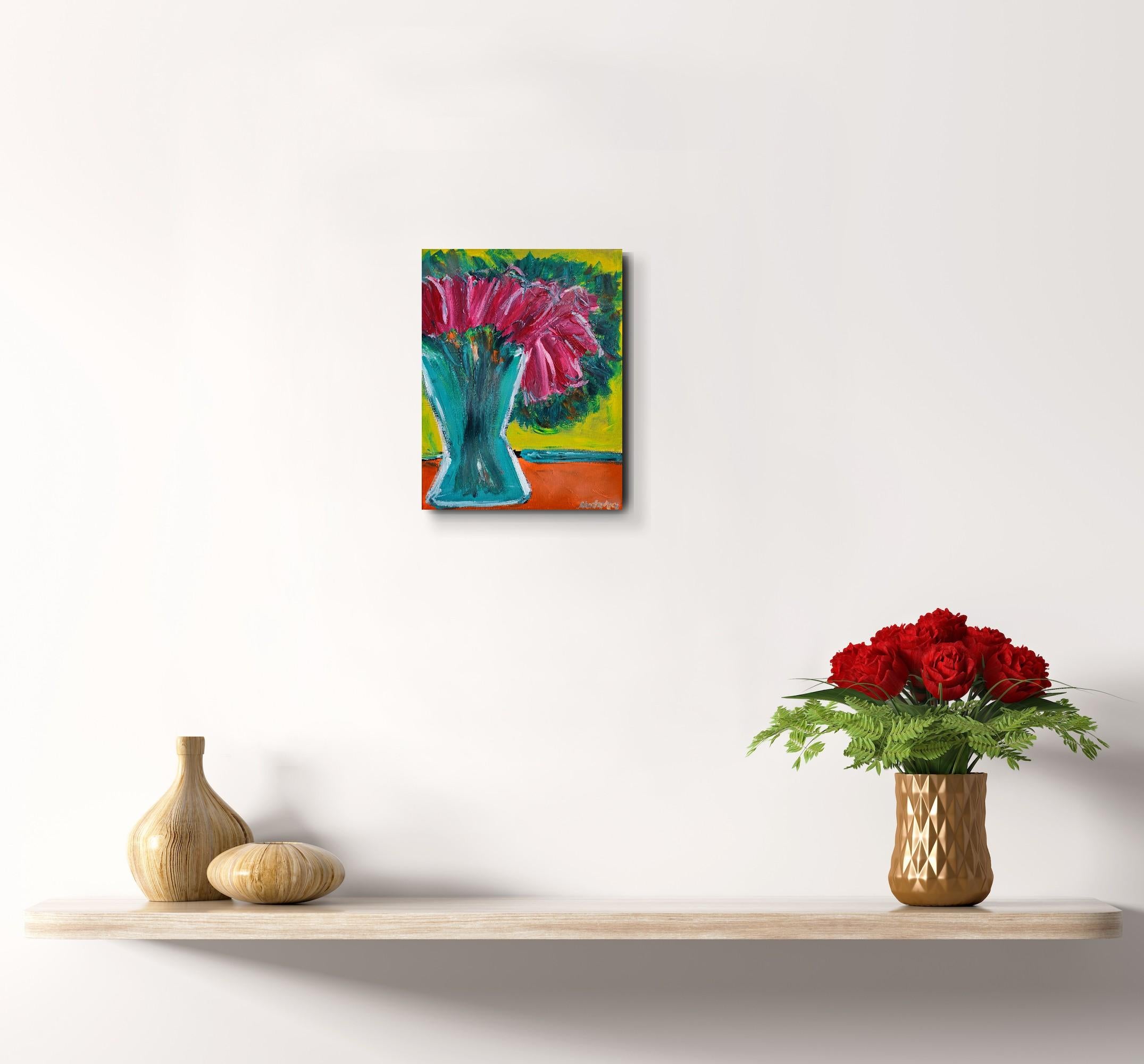 Contemporary impressionist expressive floral painting on canvas 