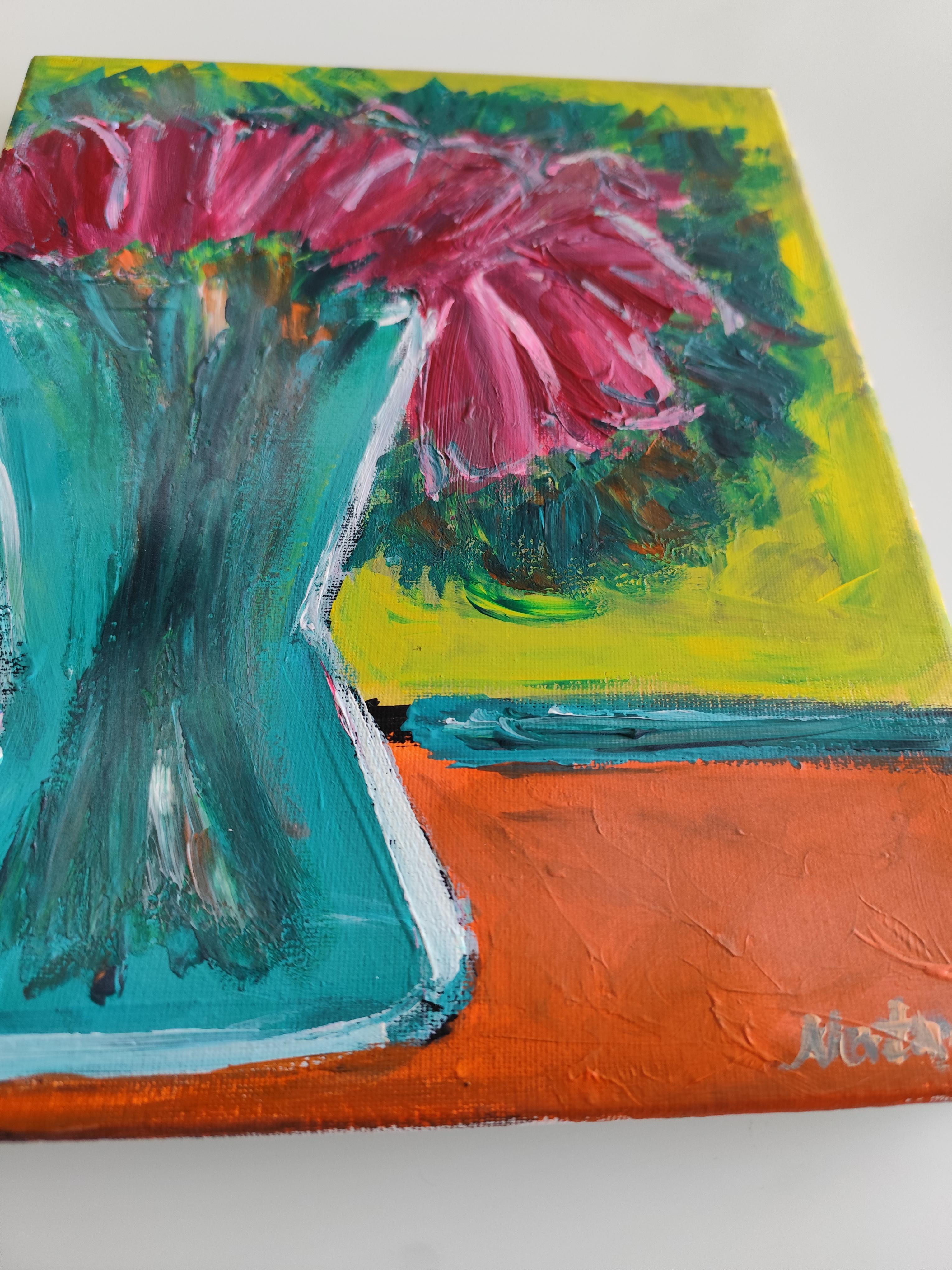 Contemporary impressionist expressive floral painting on canvas 