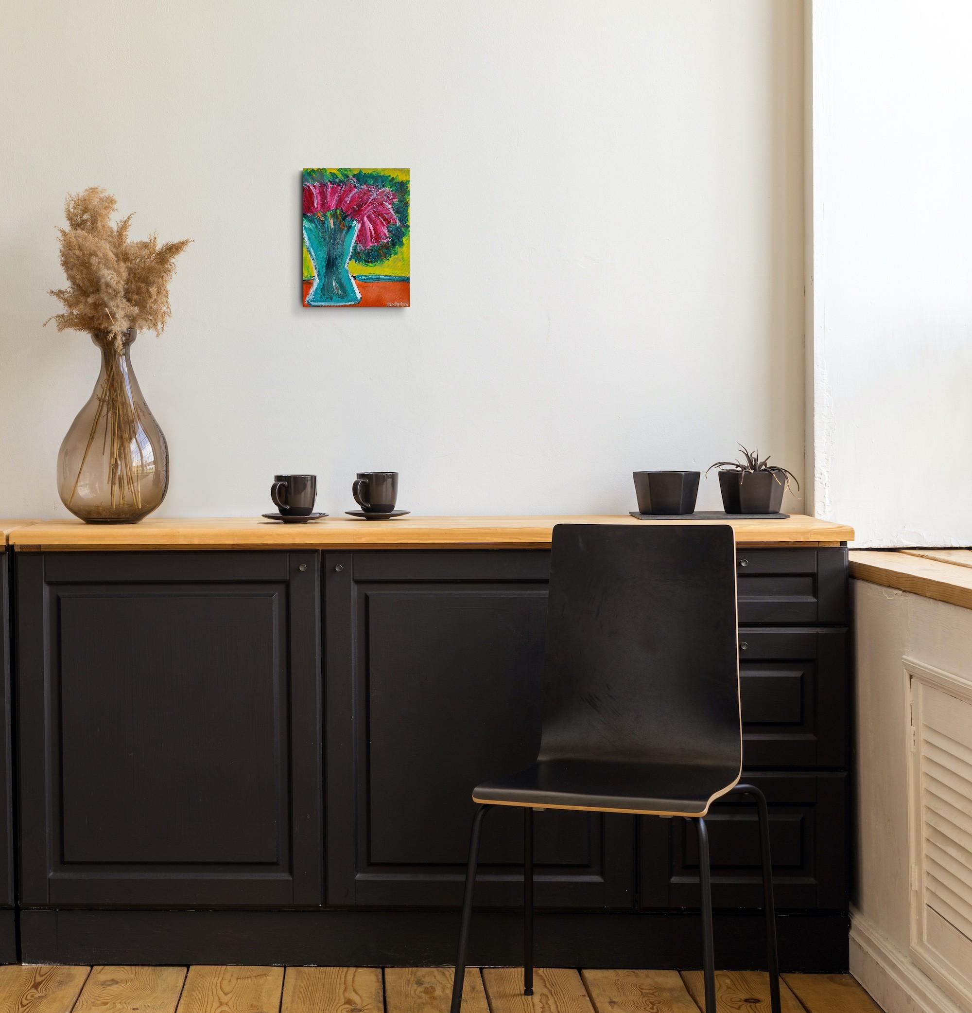 Contemporary impressionist expressive floral painting on canvas 