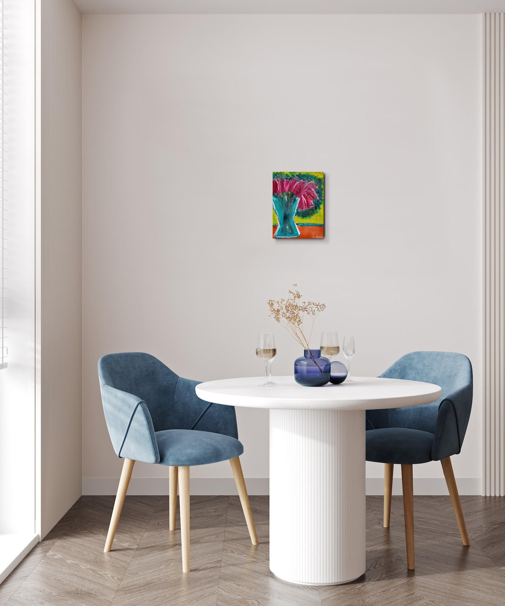 Contemporary impressionist expressive floral painting on canvas 