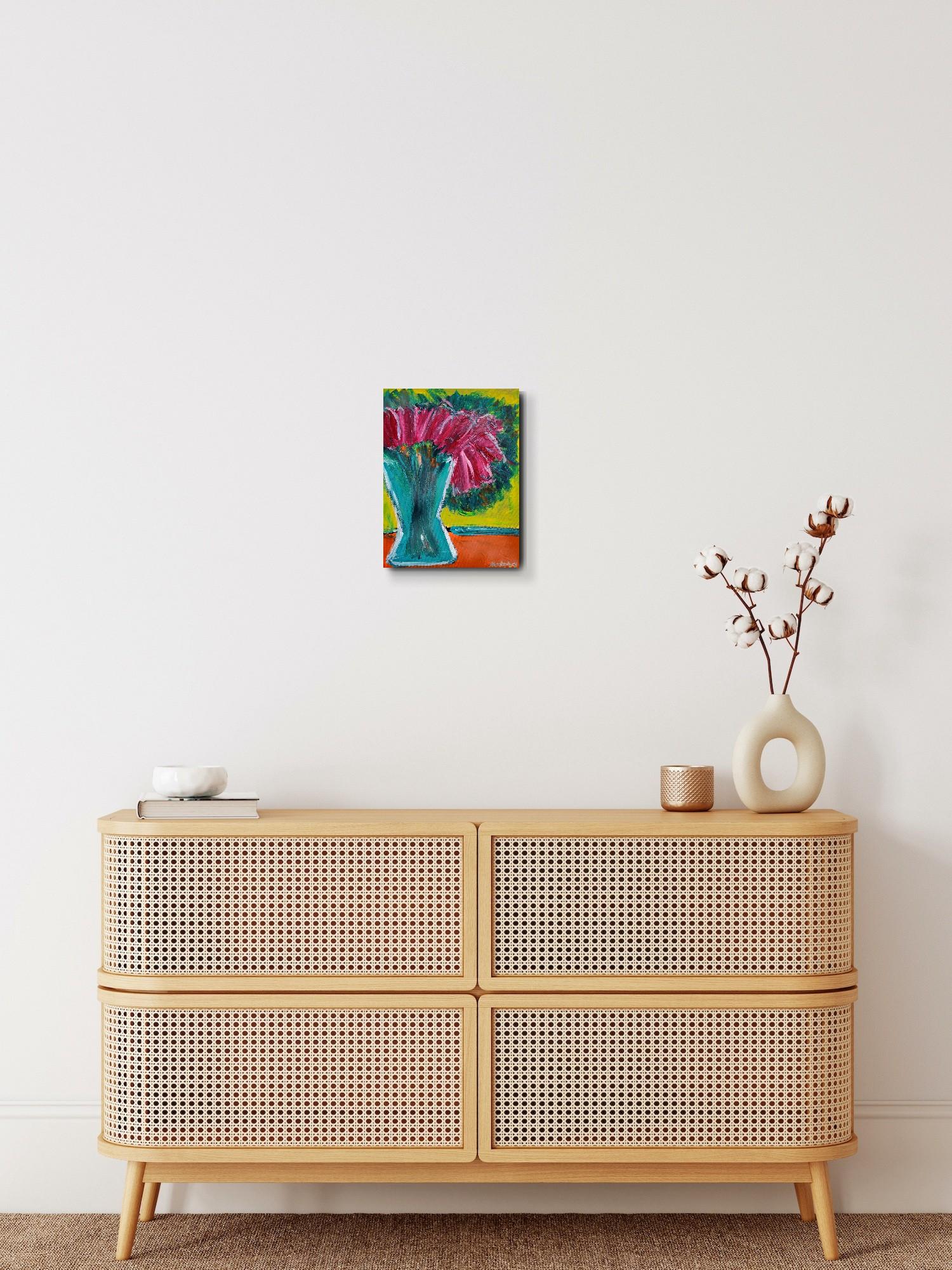 This modern vibrant expressionist floral painting with the touch of Fauvism and Impressionism was created by French artist Natalya Mougenot and makes part of her ongoing series dedicated to floral compositions, where she explores color as the purest