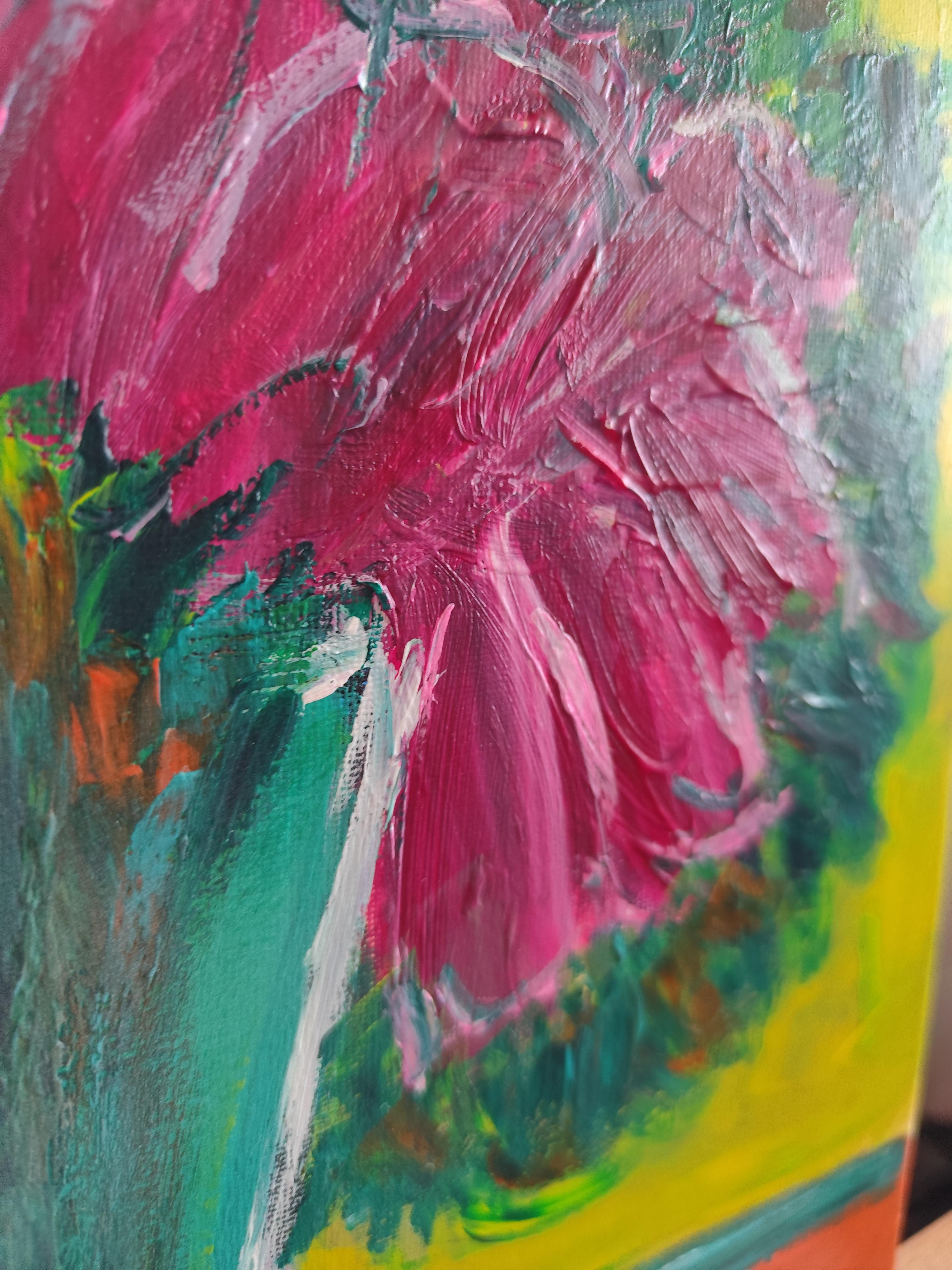 Contemporary impressionist expressive floral painting on canvas 