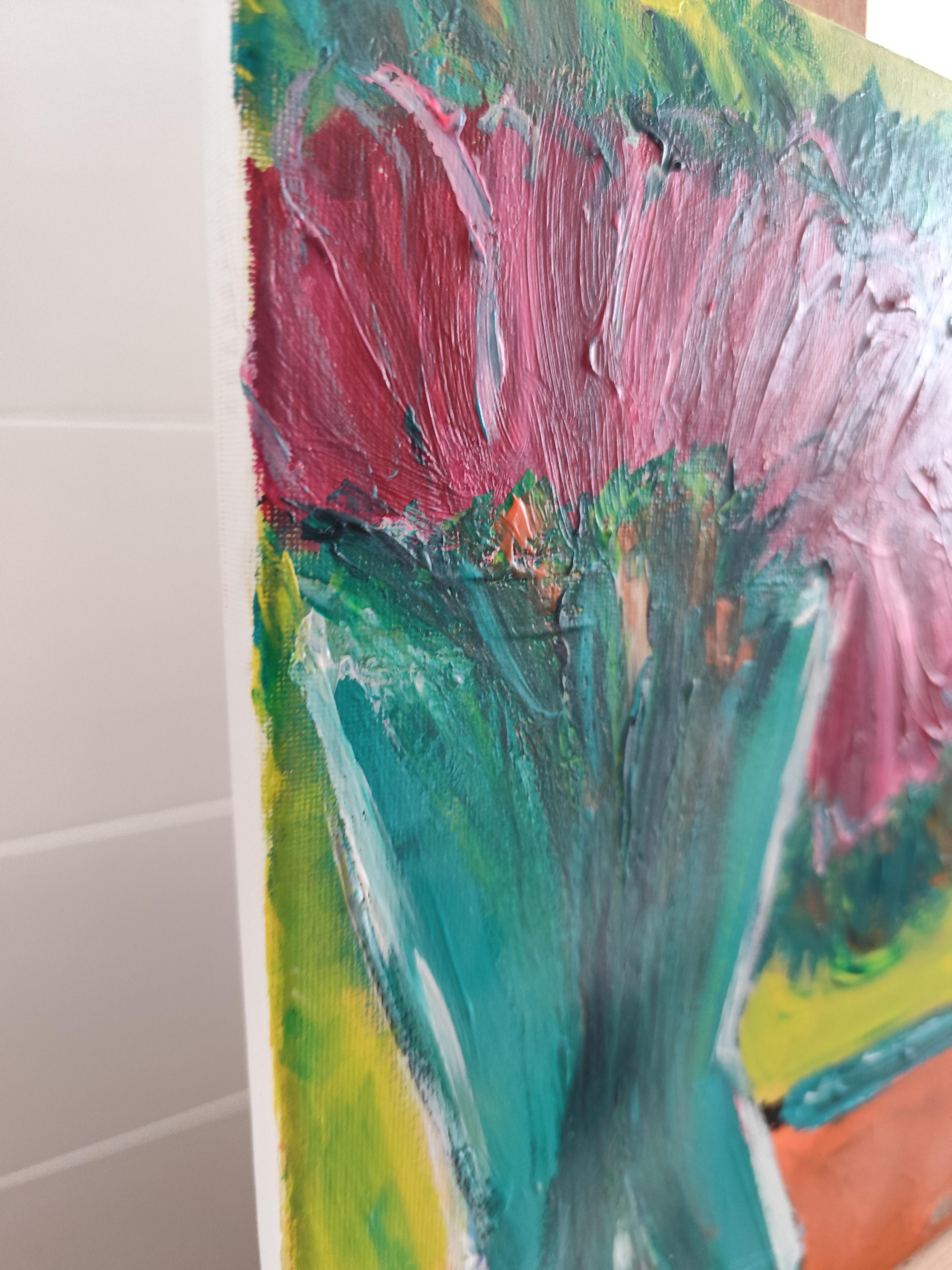 Contemporary impressionist expressive floral painting on canvas 