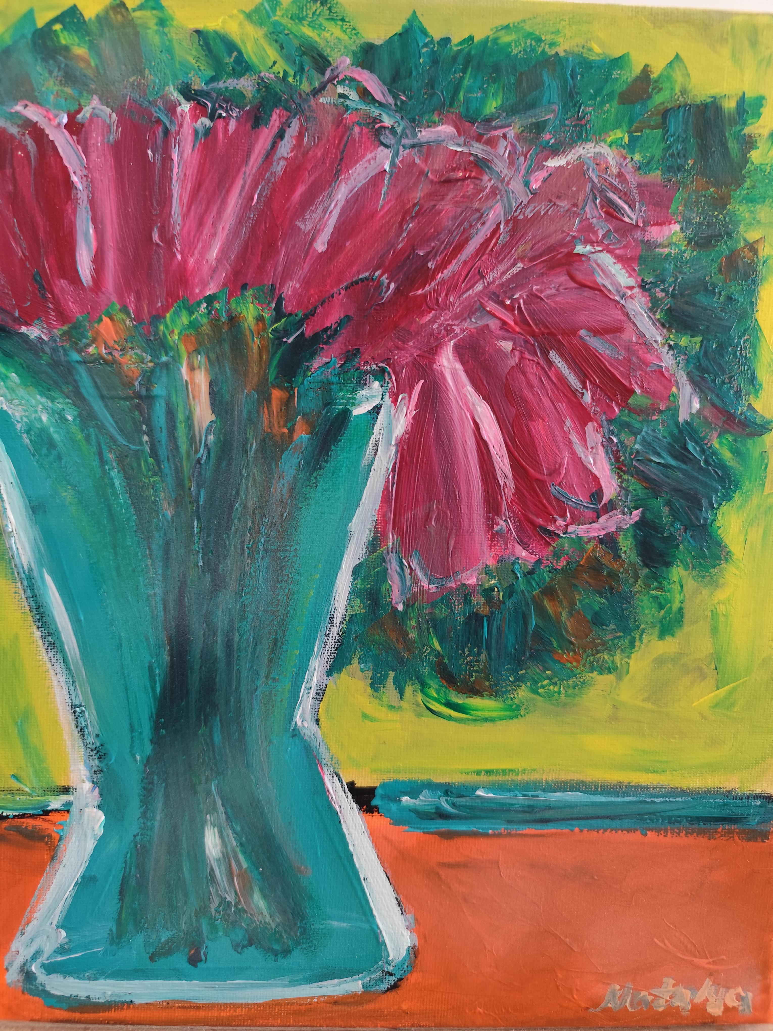 Contemporary impressionist expressive floral painting on canvas 