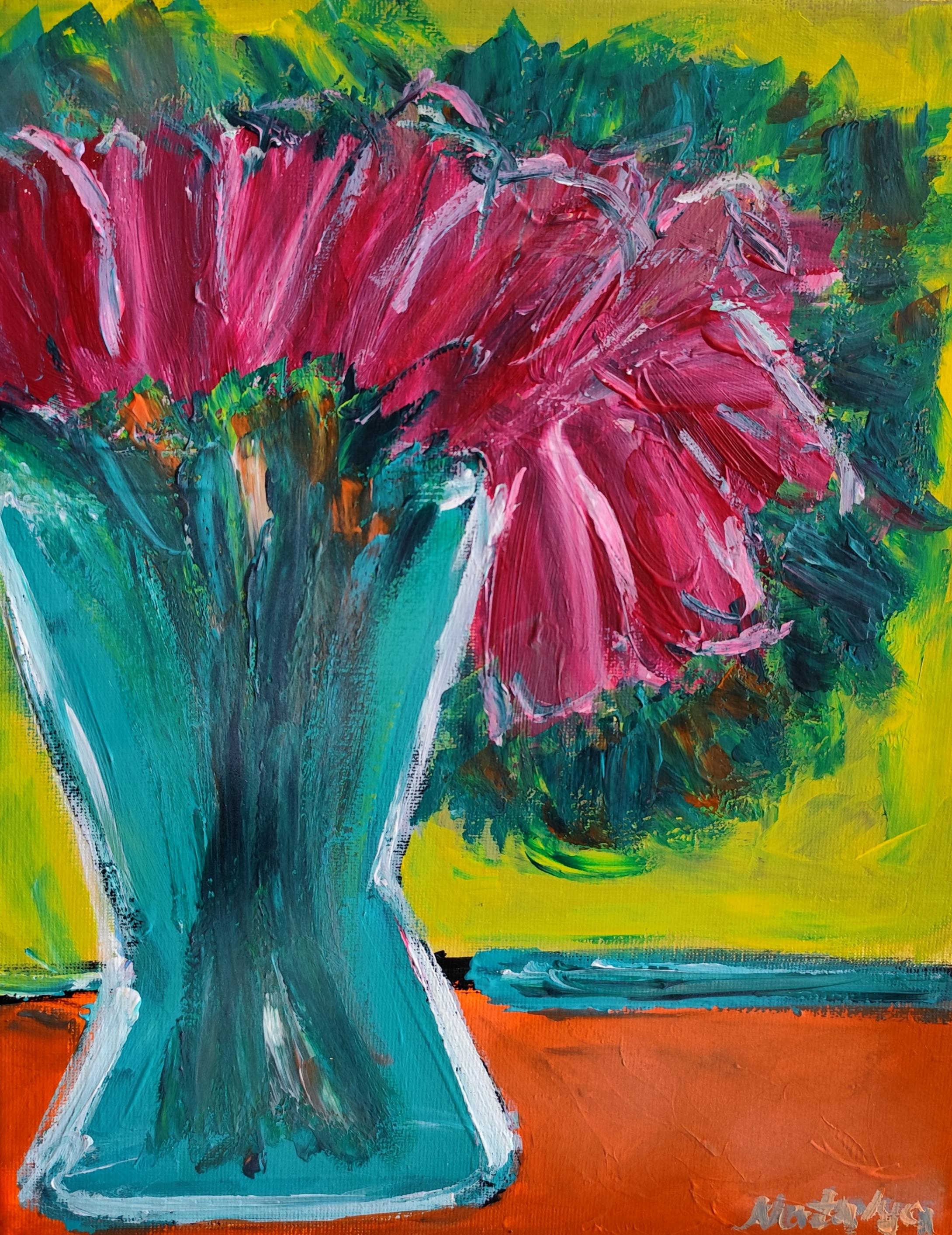 Zeitgenössische impressionistische ausdrucksstarke Blumenmalerei auf Leinwand "Scarlet Bloom".