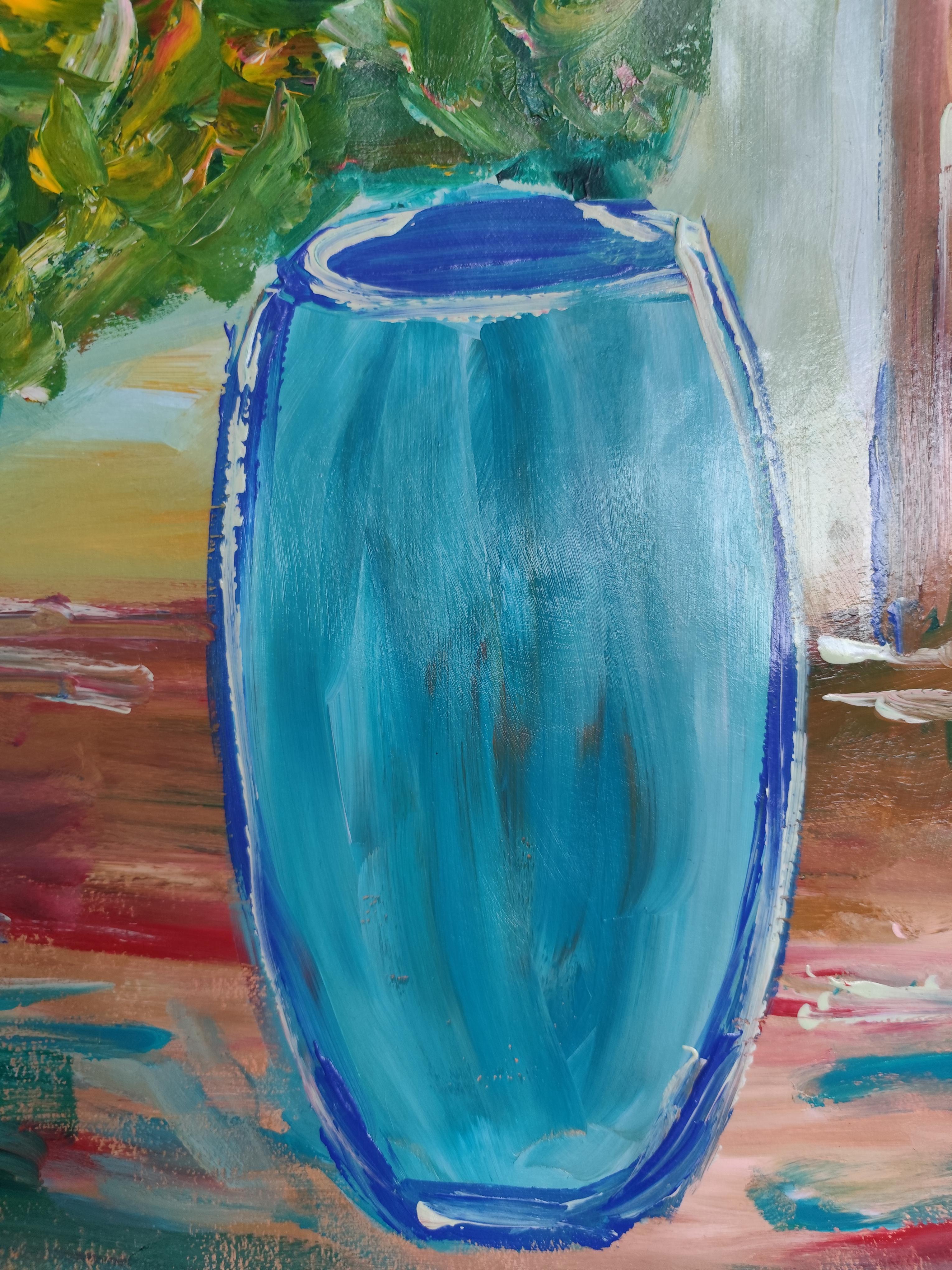 Pittura floreale contemporanea impressionista ed espressiva su carta 