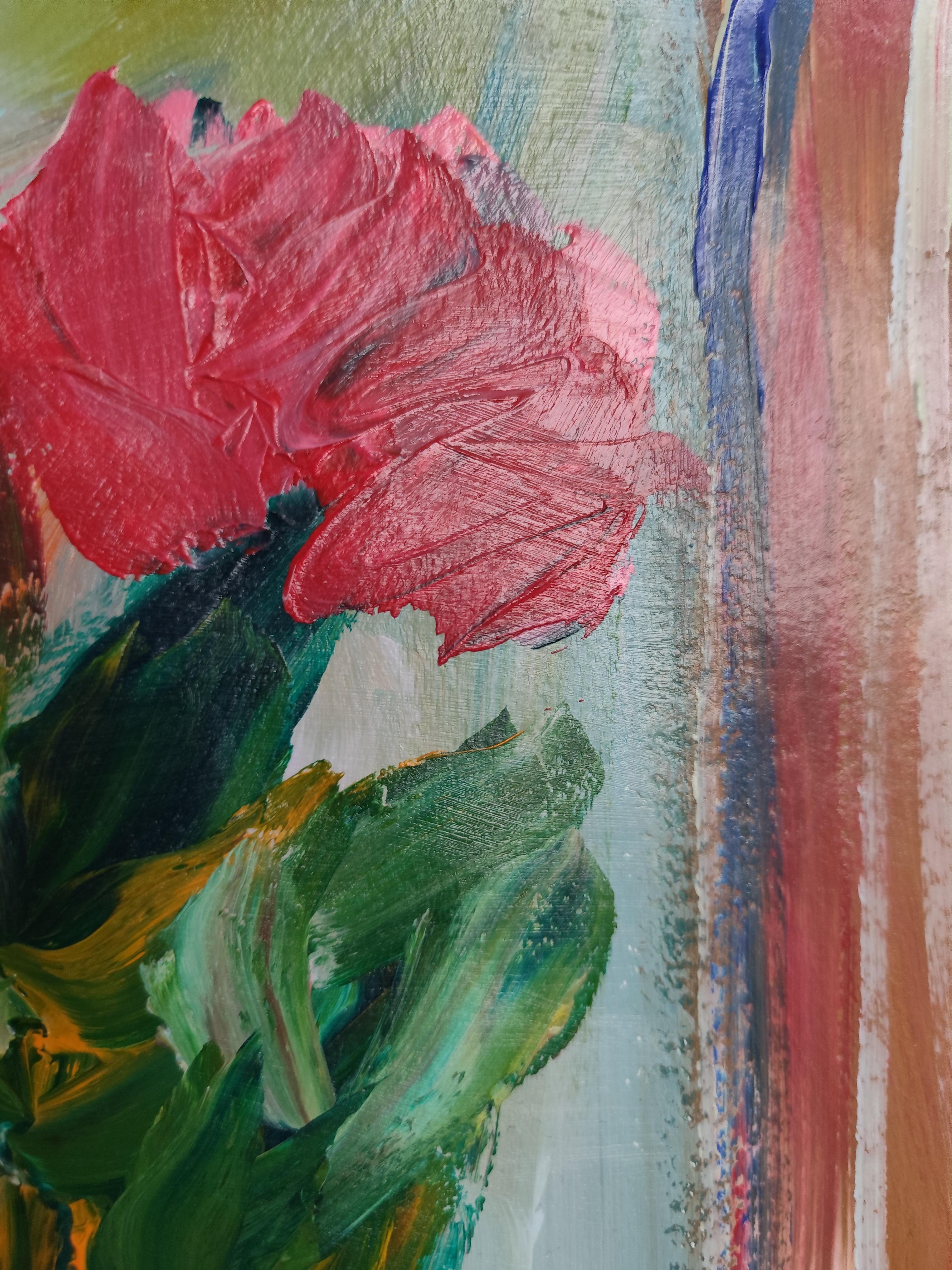 Pittura floreale contemporanea impressionista ed espressiva su carta 