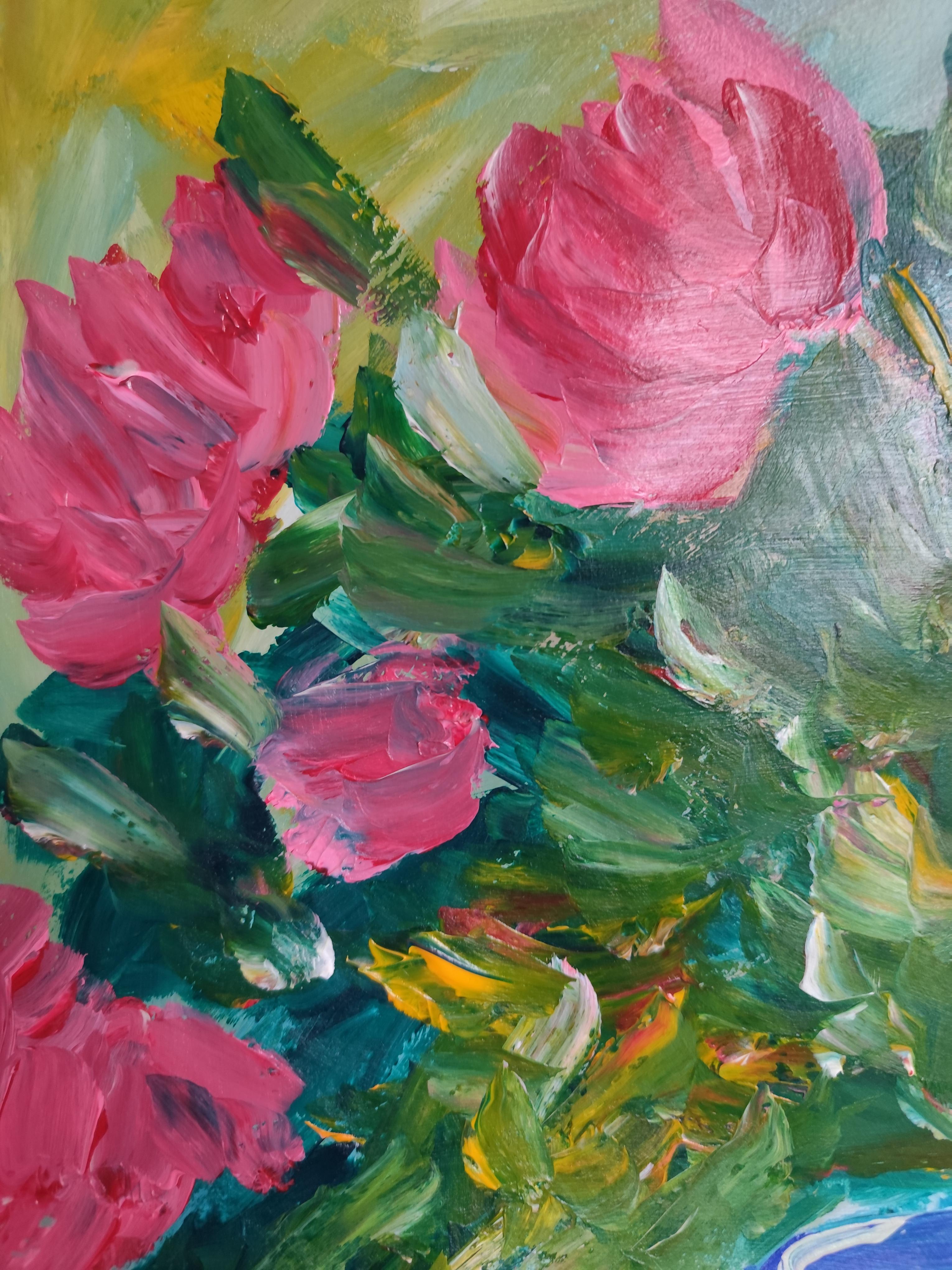 Pittura floreale contemporanea impressionista ed espressiva su carta 