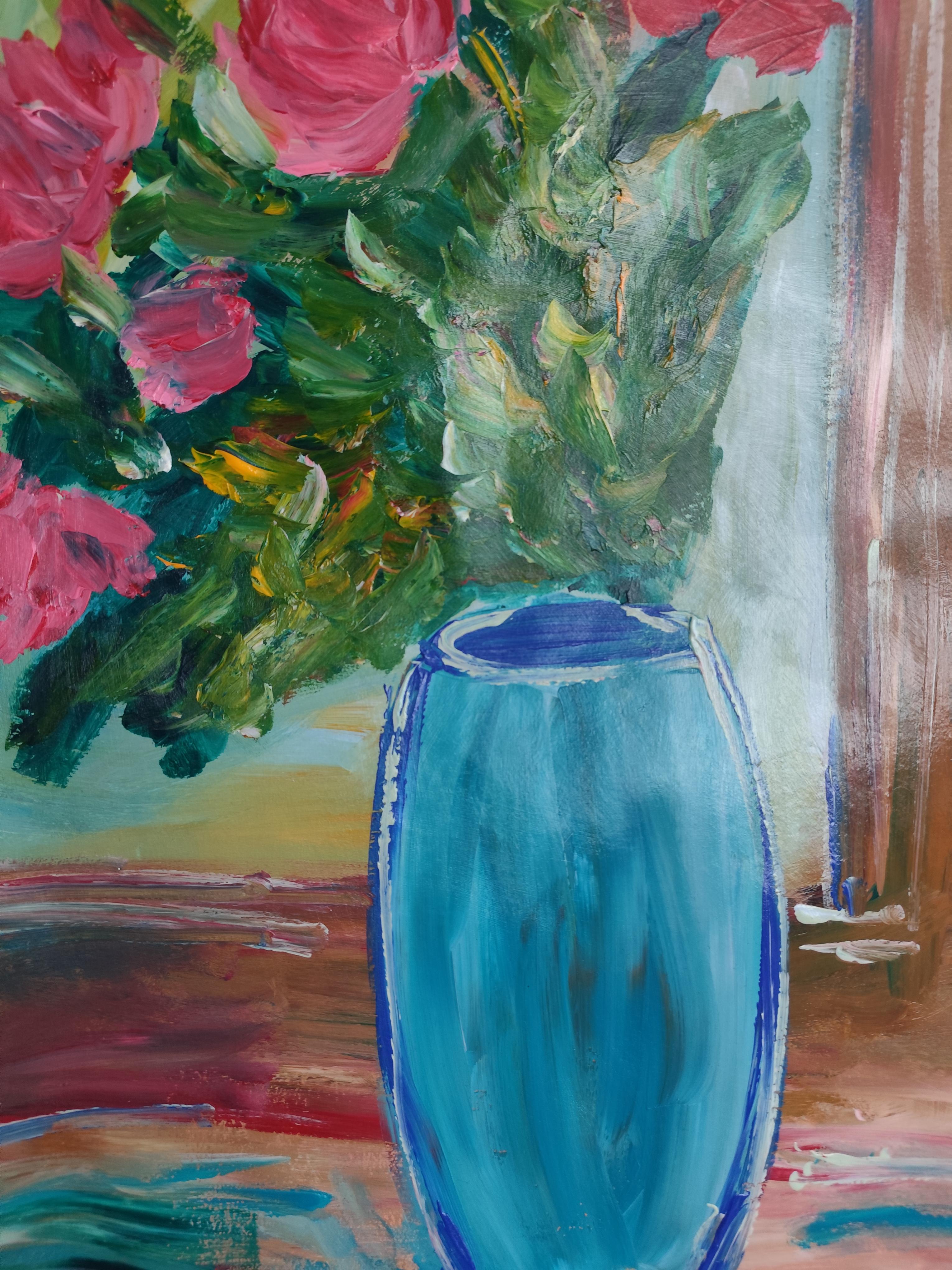 Pittura floreale contemporanea impressionista ed espressiva su carta 