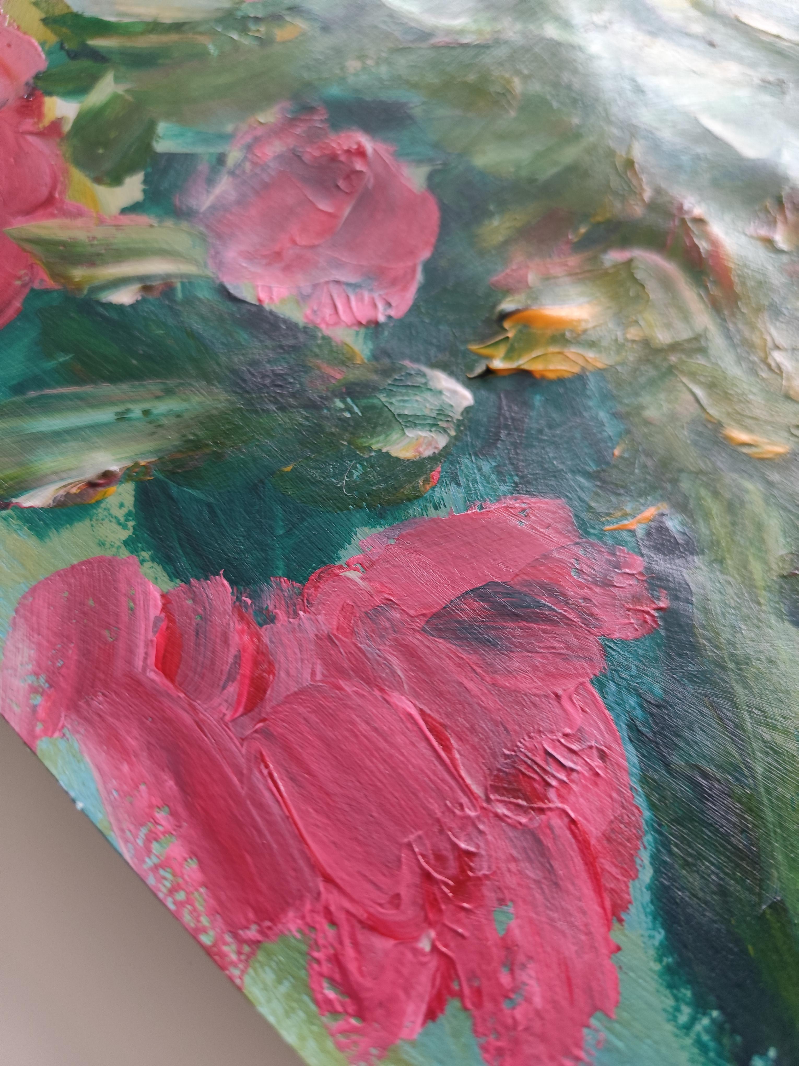 Pittura floreale contemporanea impressionista ed espressiva su carta 