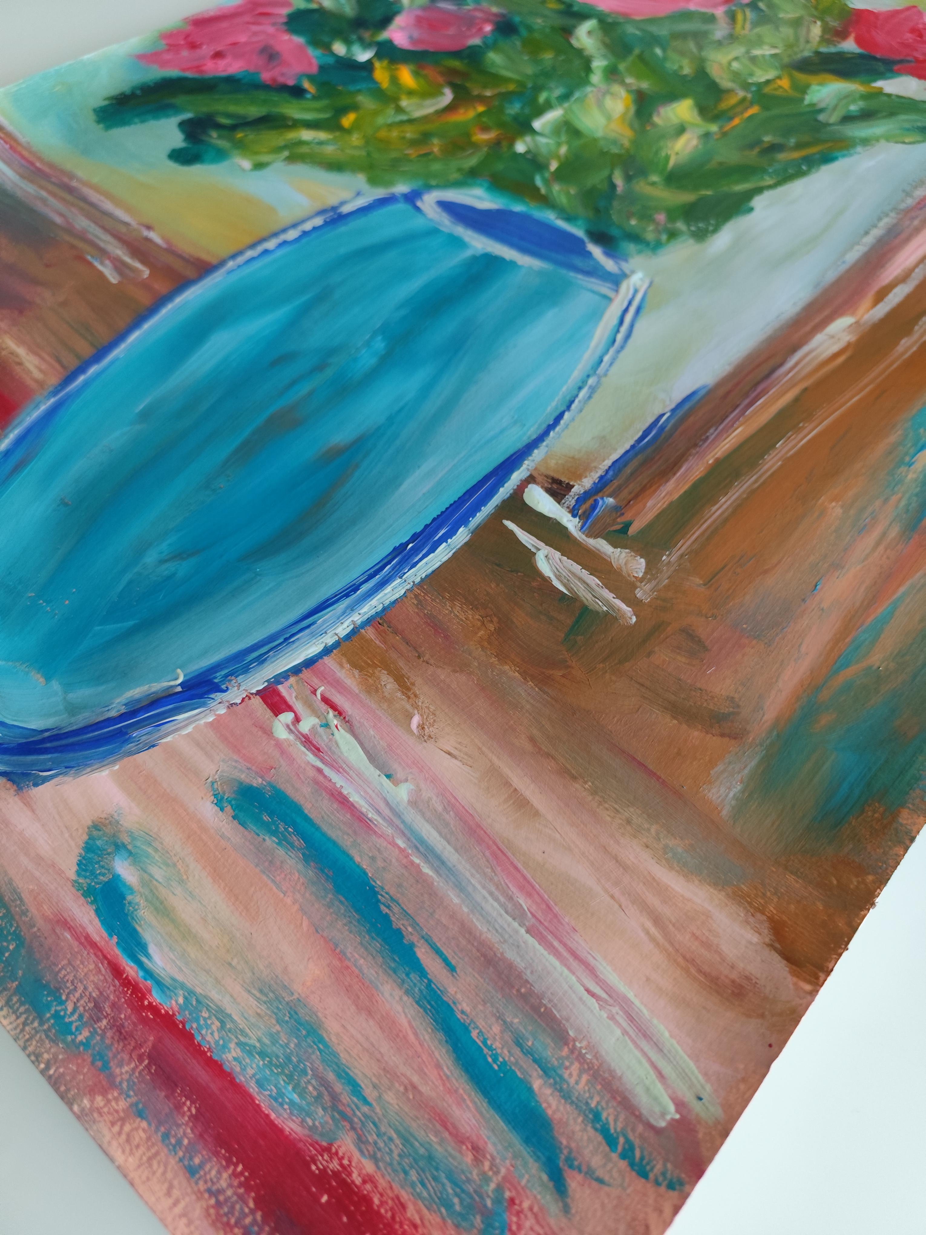 Pittura floreale contemporanea impressionista ed espressiva su carta 