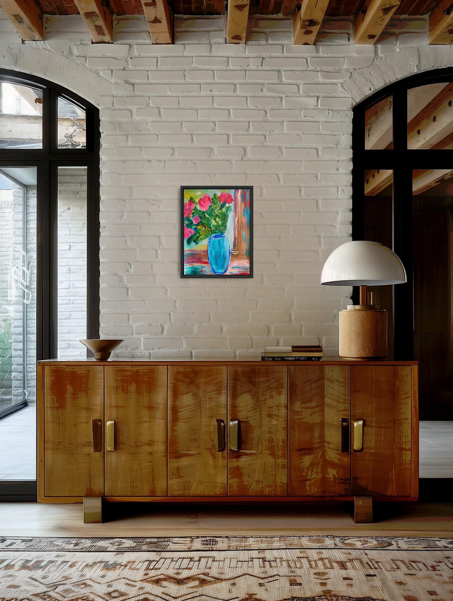 Pittura floreale contemporanea impressionista ed espressiva su carta 