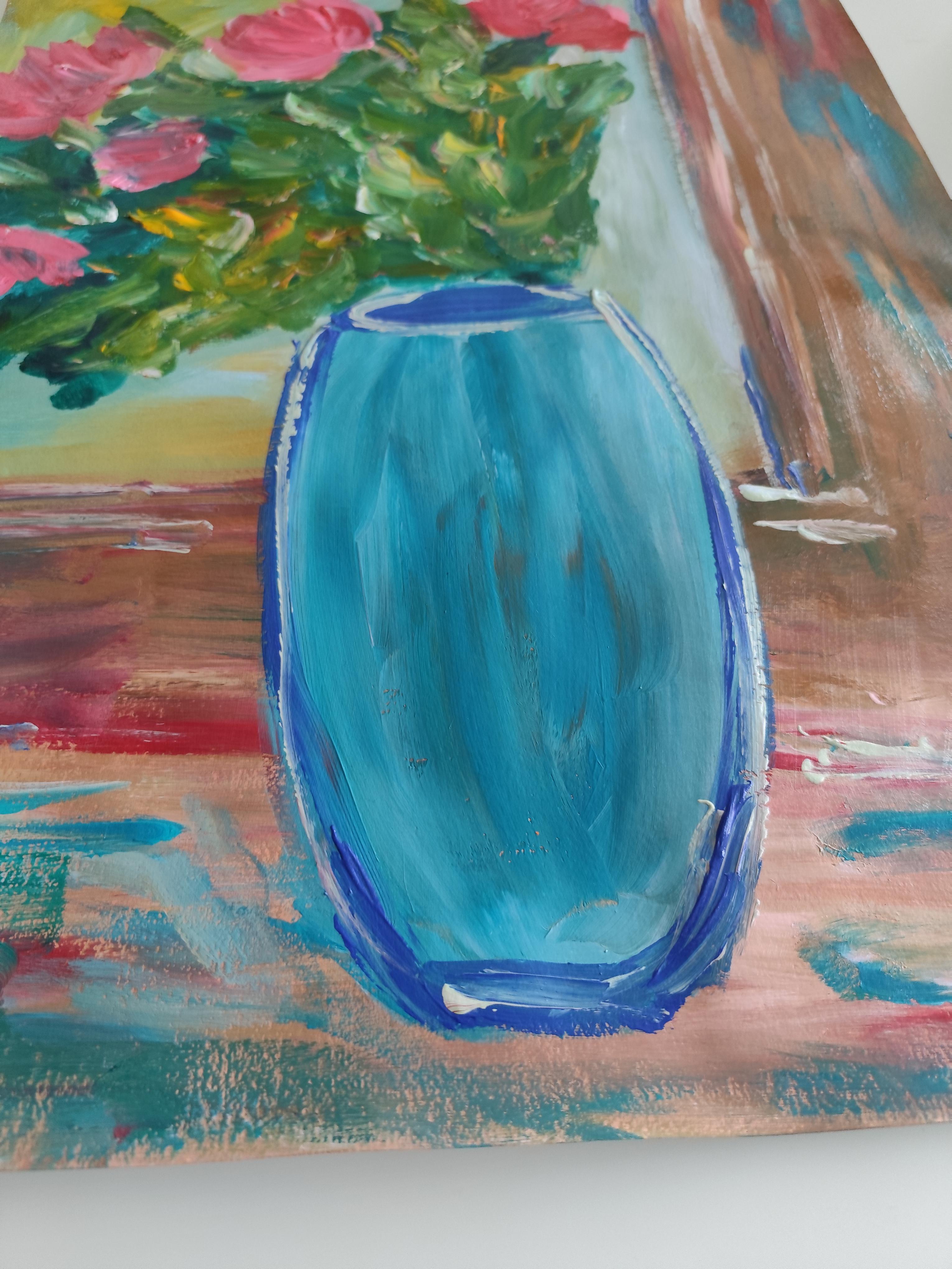 Pittura floreale contemporanea impressionista ed espressiva su carta 