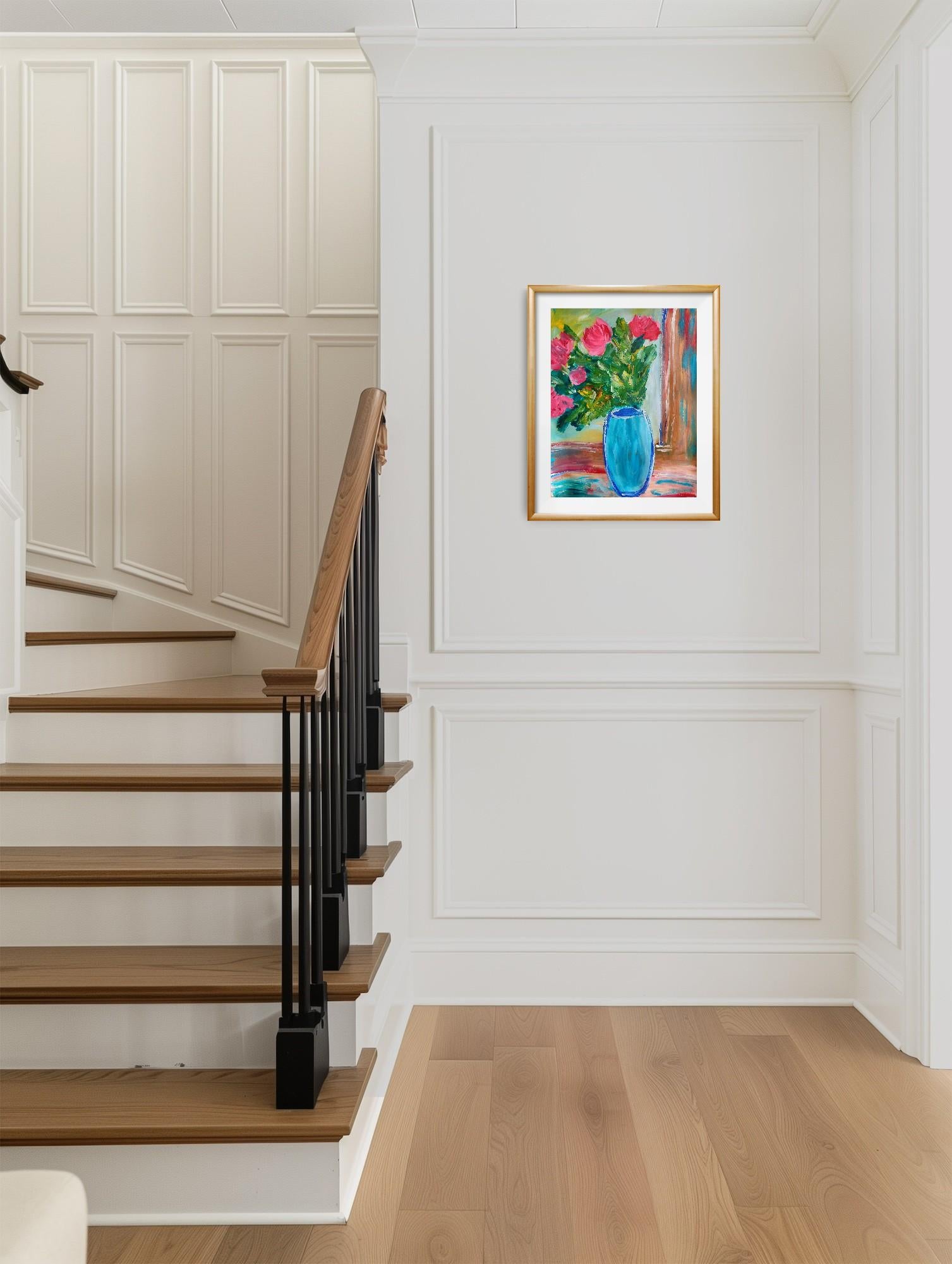 Pittura floreale contemporanea impressionista ed espressiva su carta 