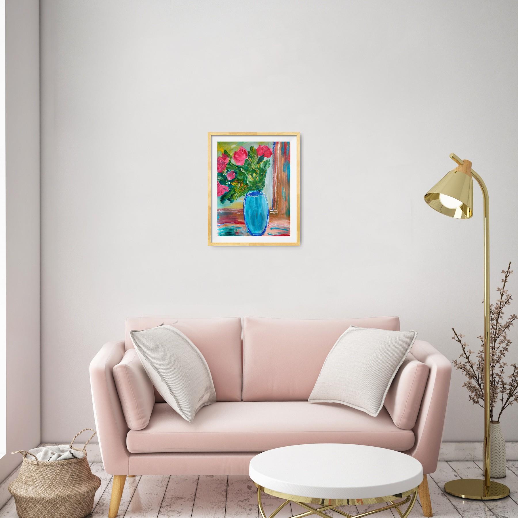 Pittura floreale contemporanea impressionista ed espressiva su carta 
