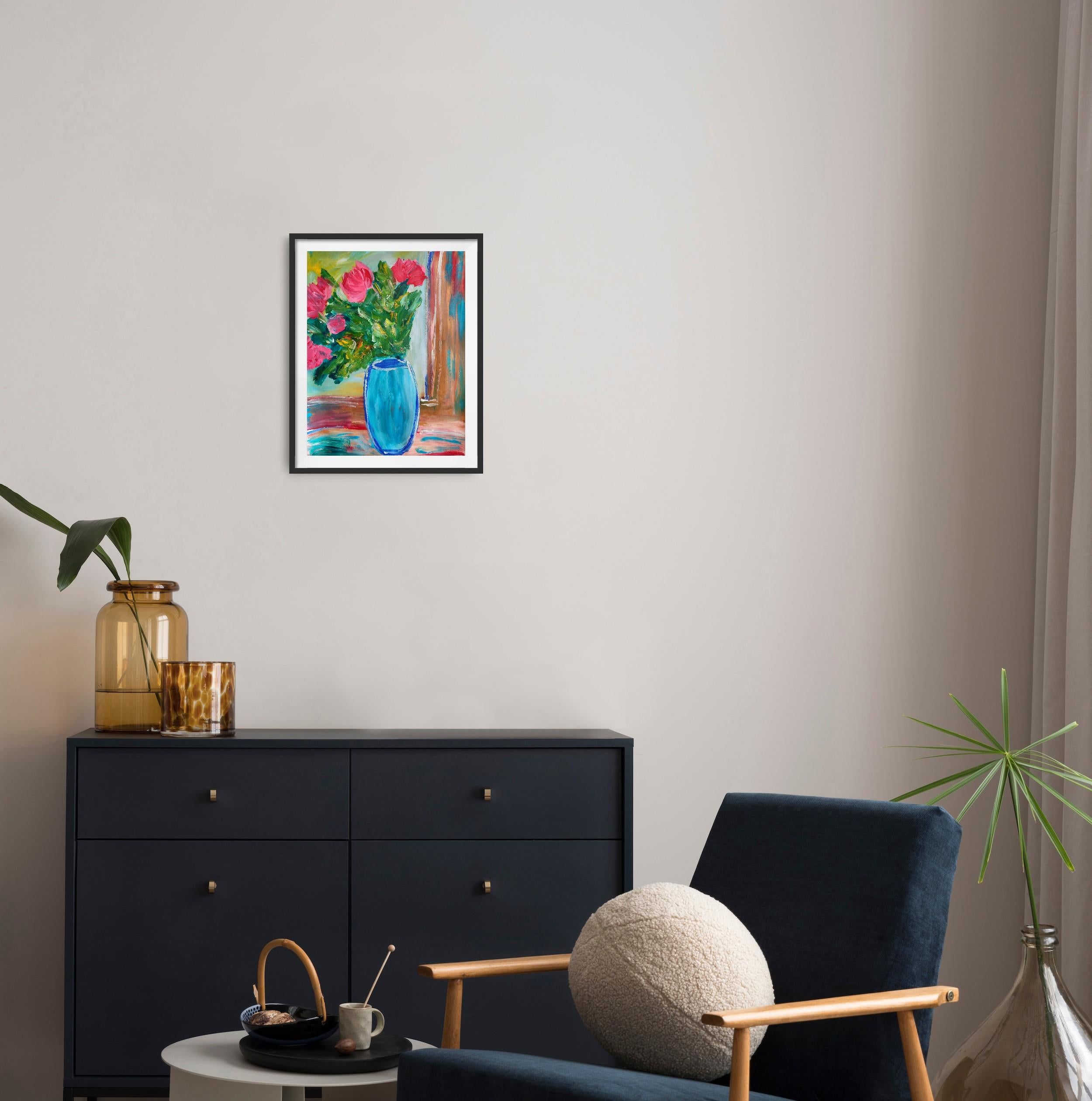Pittura floreale contemporanea impressionista ed espressiva su carta 