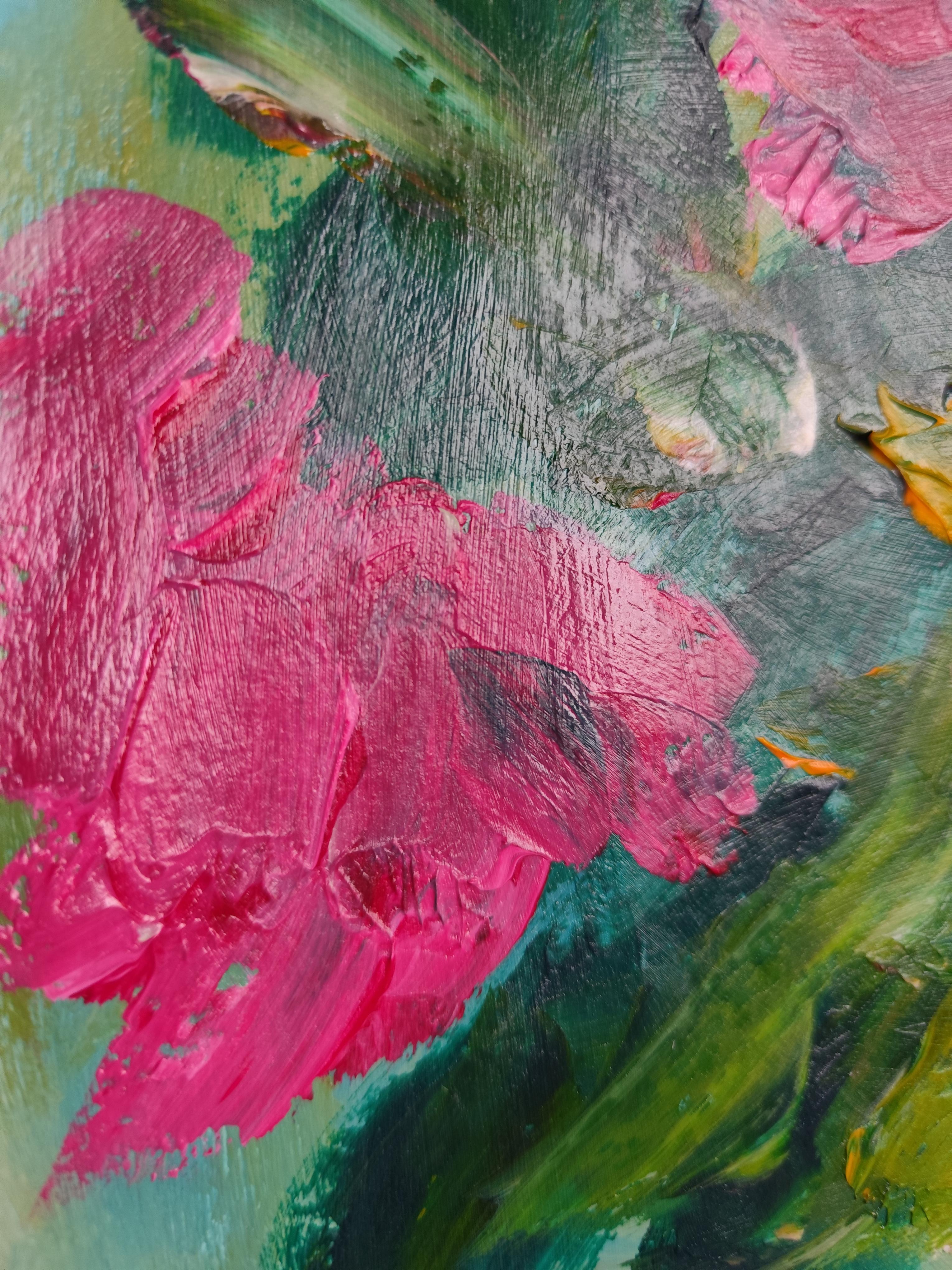 Pittura floreale contemporanea impressionista ed espressiva su carta 