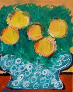 Contemporary impressionist expressive fruit painting on canvas "Lemon Bloom"