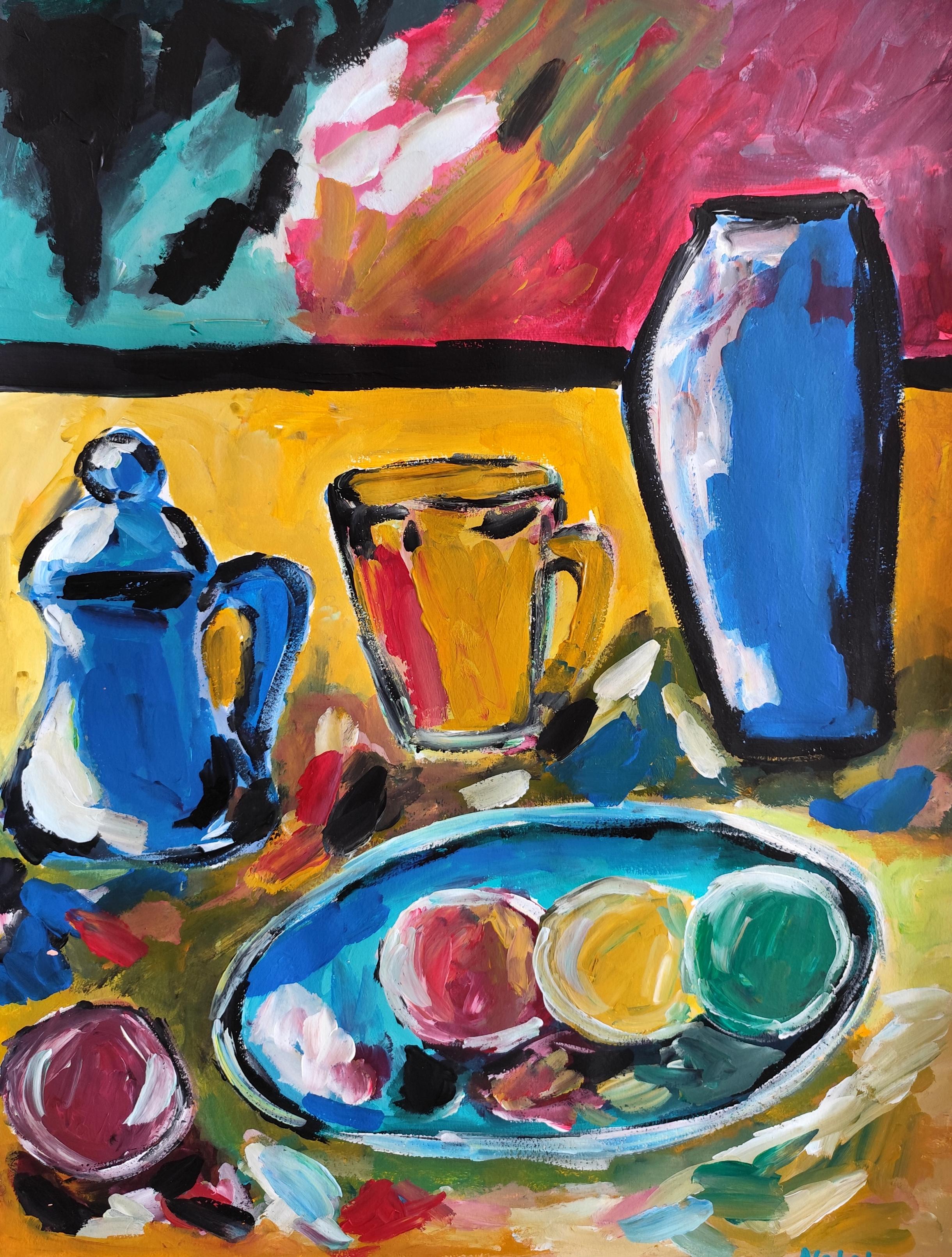 Contemporary impressionist fauvist still life painting "Apples and Tea "