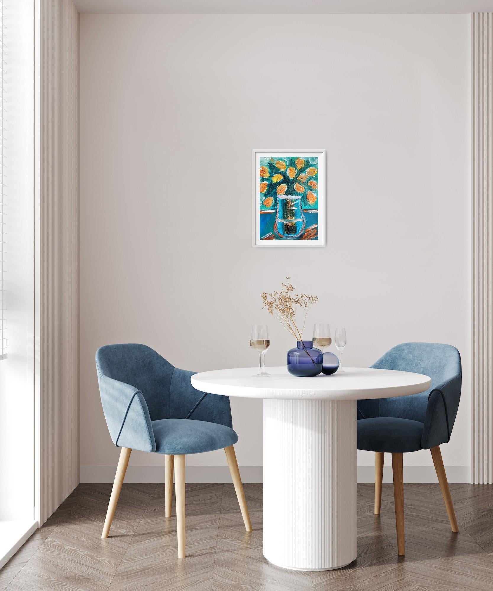 Pintura acrílica floral impresionista contemporánea sobre papel 