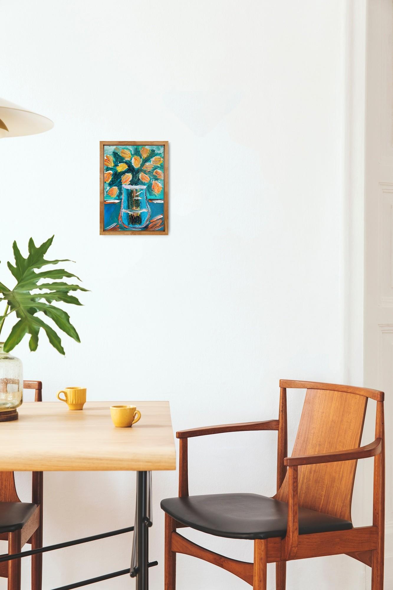 Pintura acrílica floral impresionista contemporánea sobre papel 