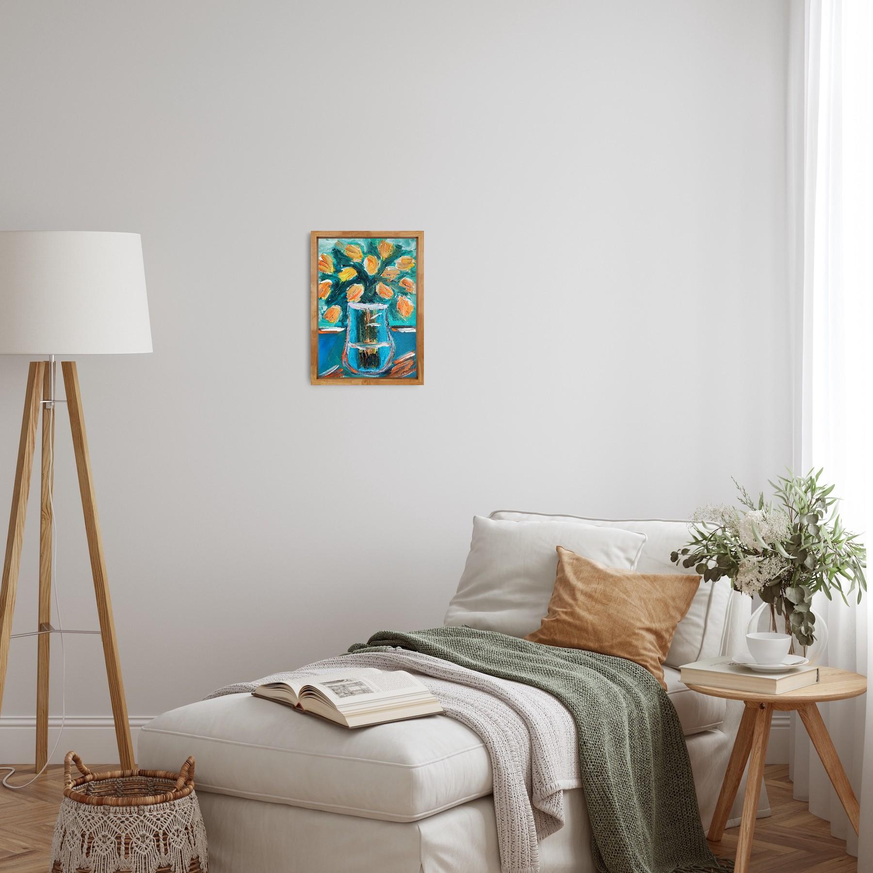 Pintura acrílica floral impresionista contemporánea sobre papel 