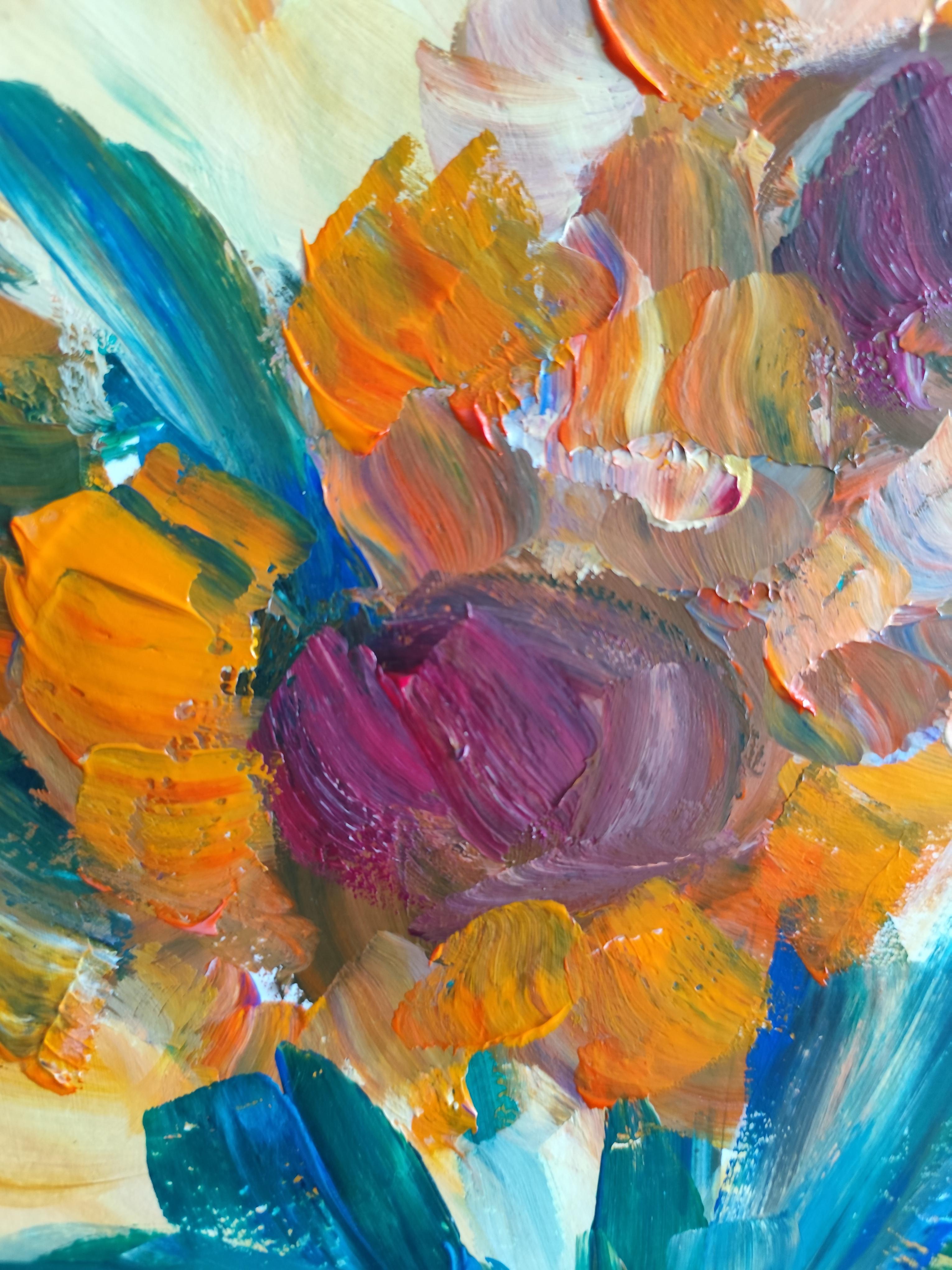 Contemporary impressionist floral acrylic painting paper 