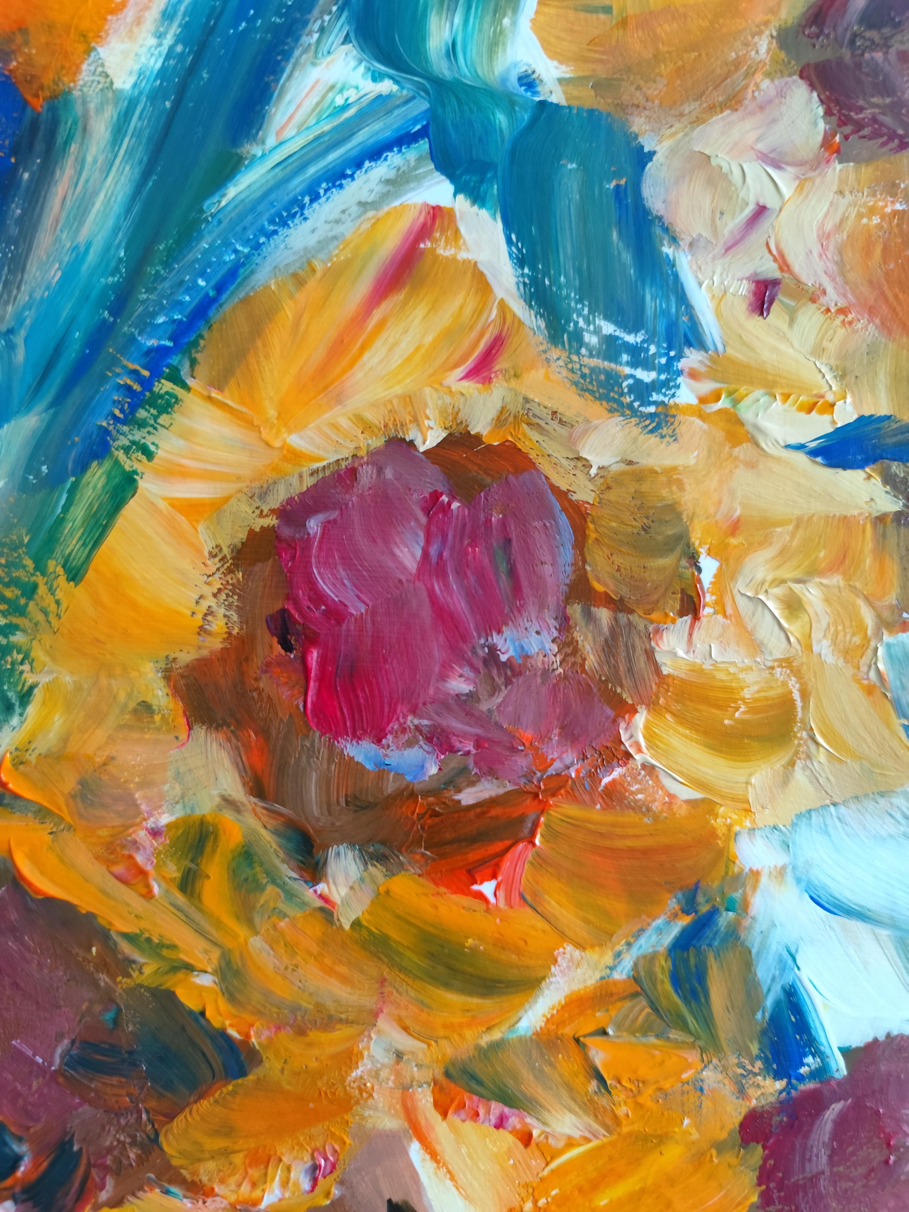 Contemporary impressionist floral acrylic painting paper 
