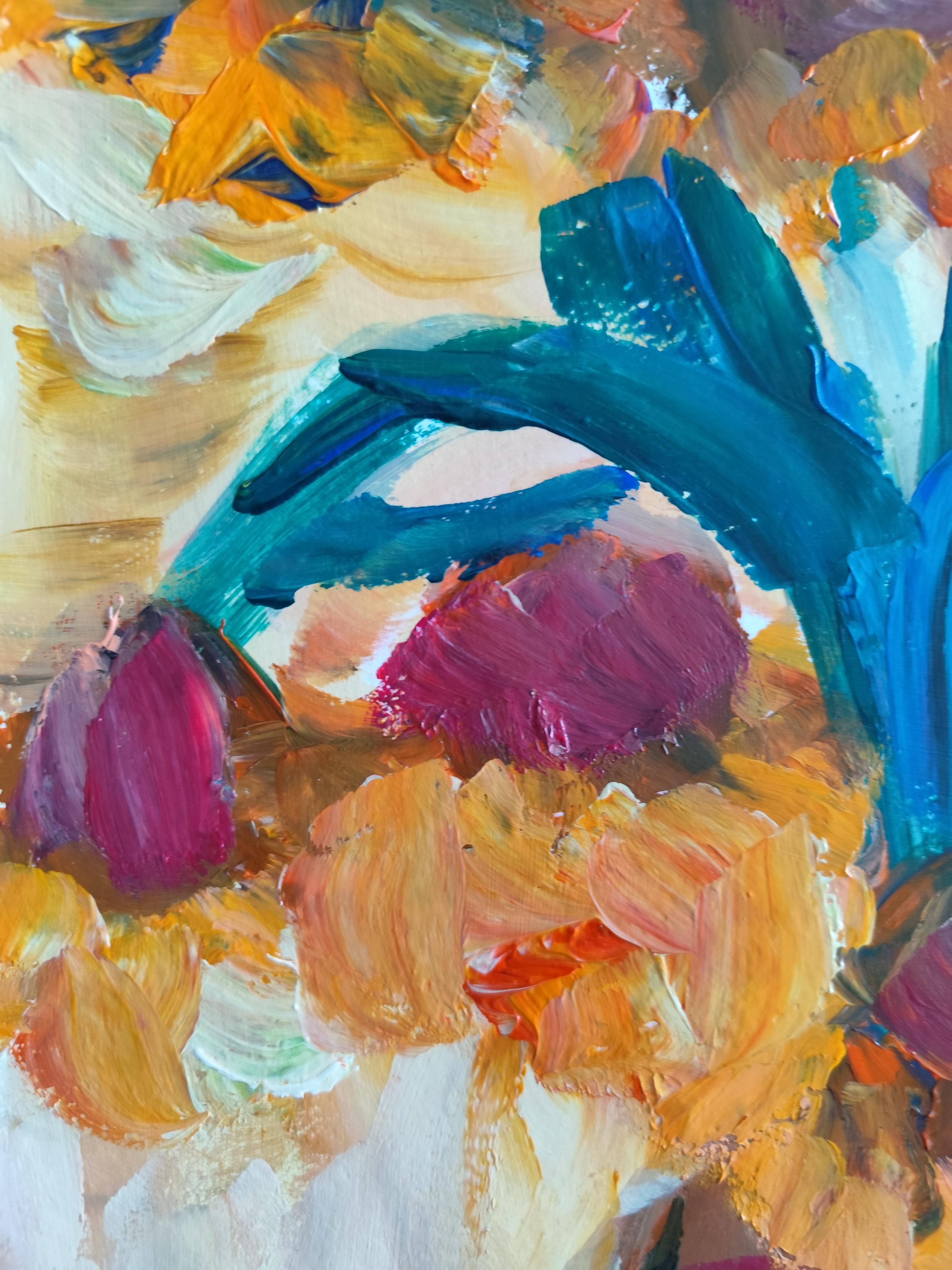 Contemporary impressionist floral acrylic painting paper 