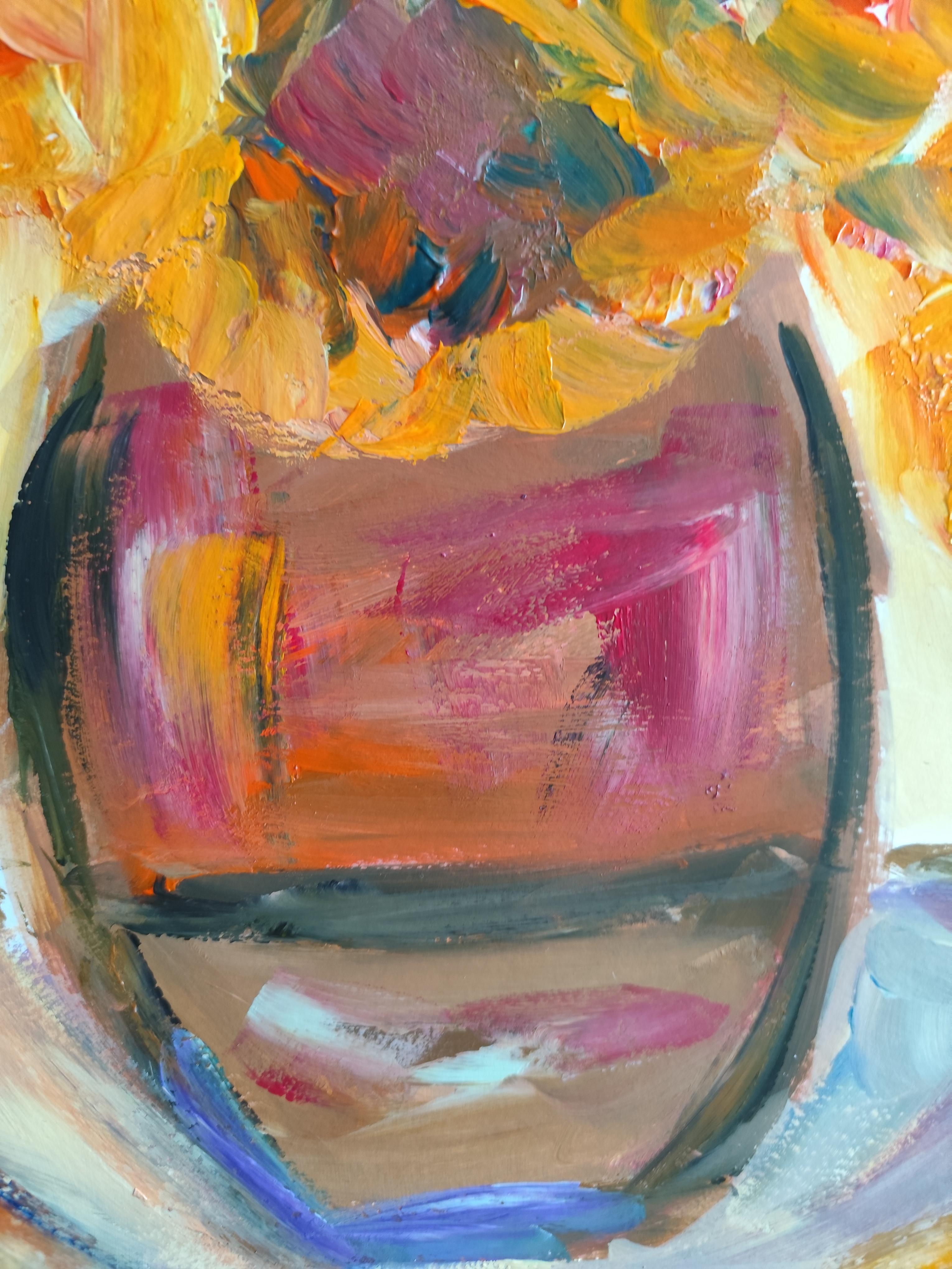 Contemporary impressionist floral acrylic painting paper 