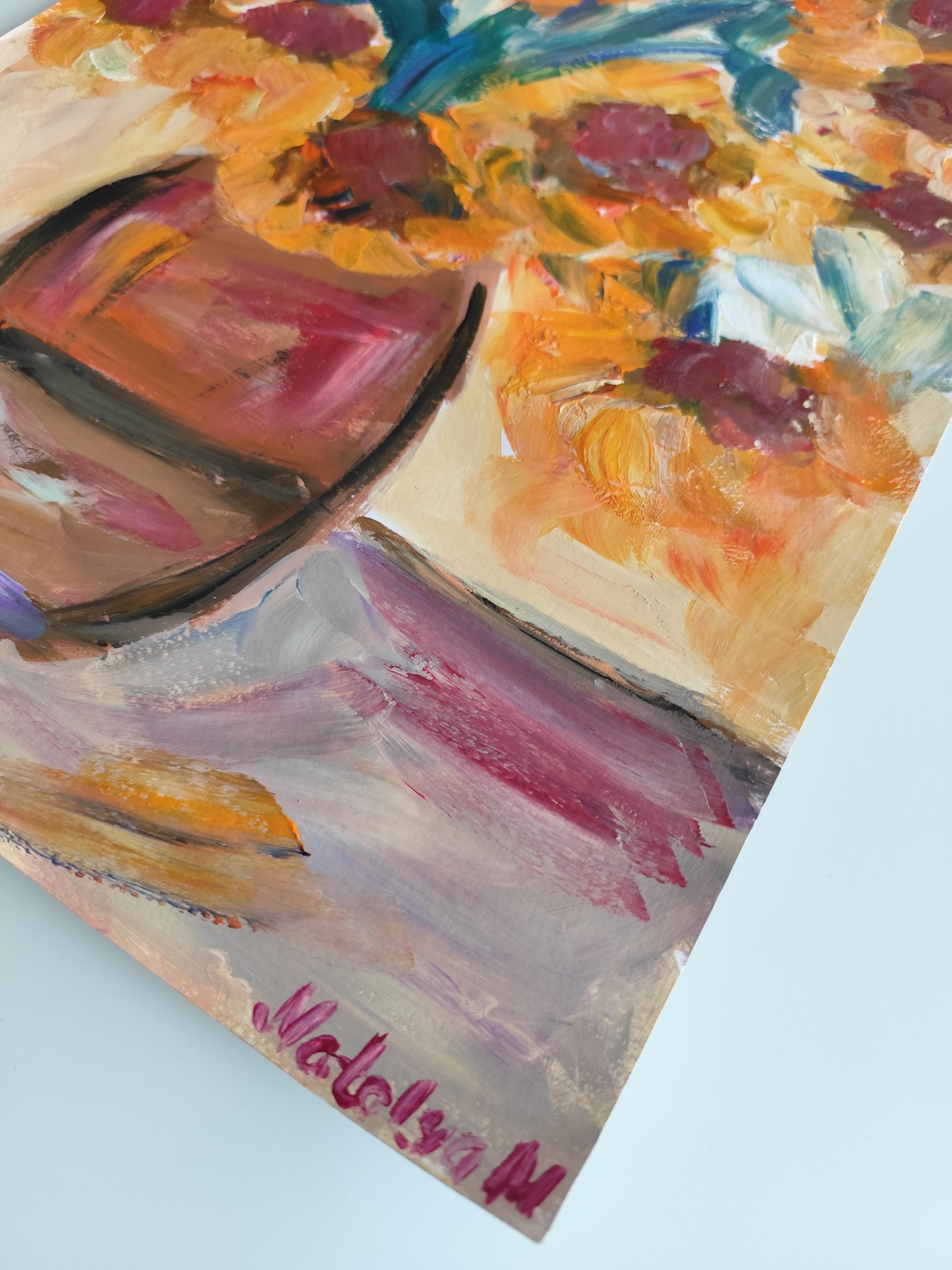Contemporary impressionist floral acrylic painting paper 