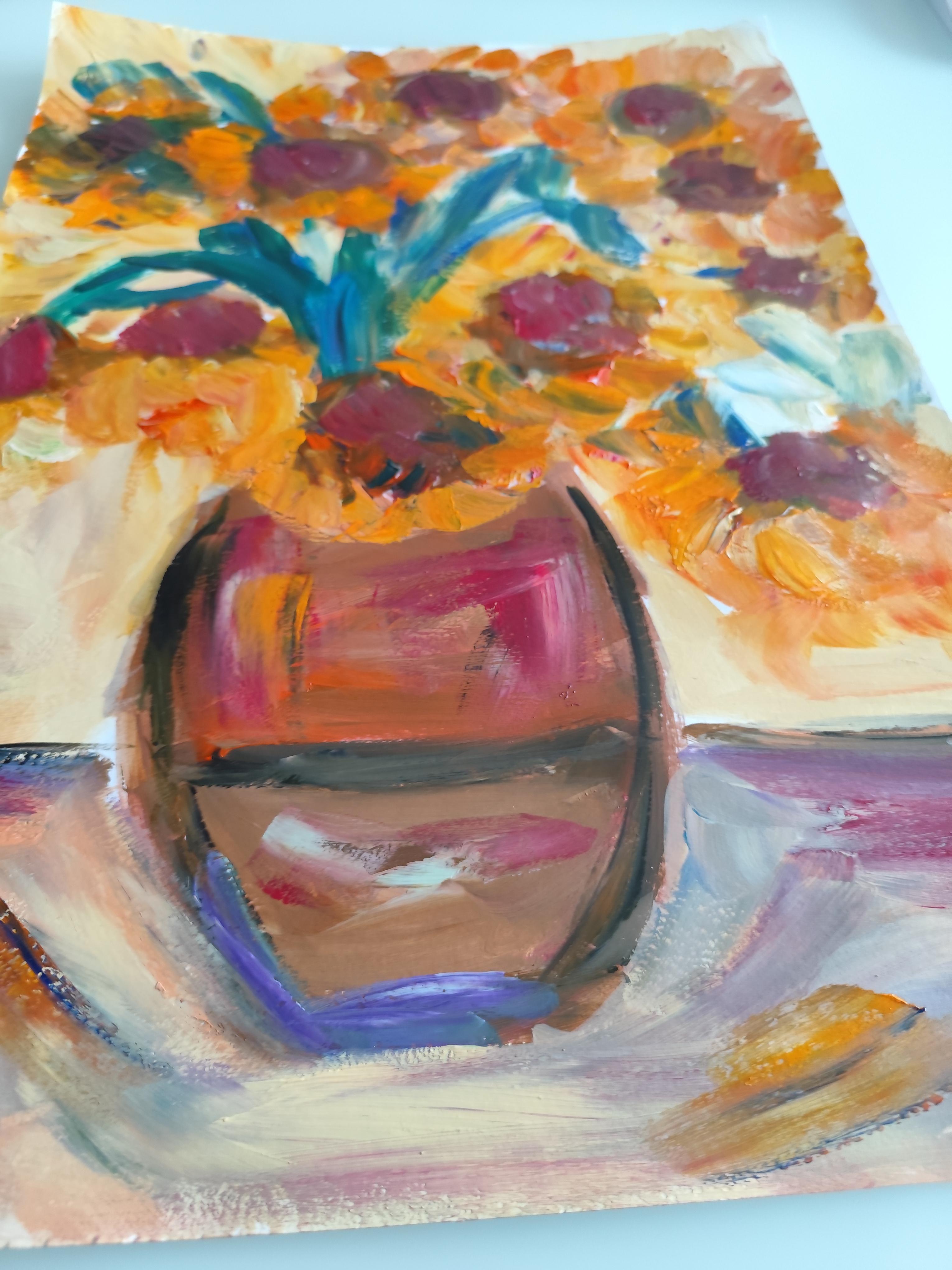 Contemporary impressionist floral acrylic painting paper 