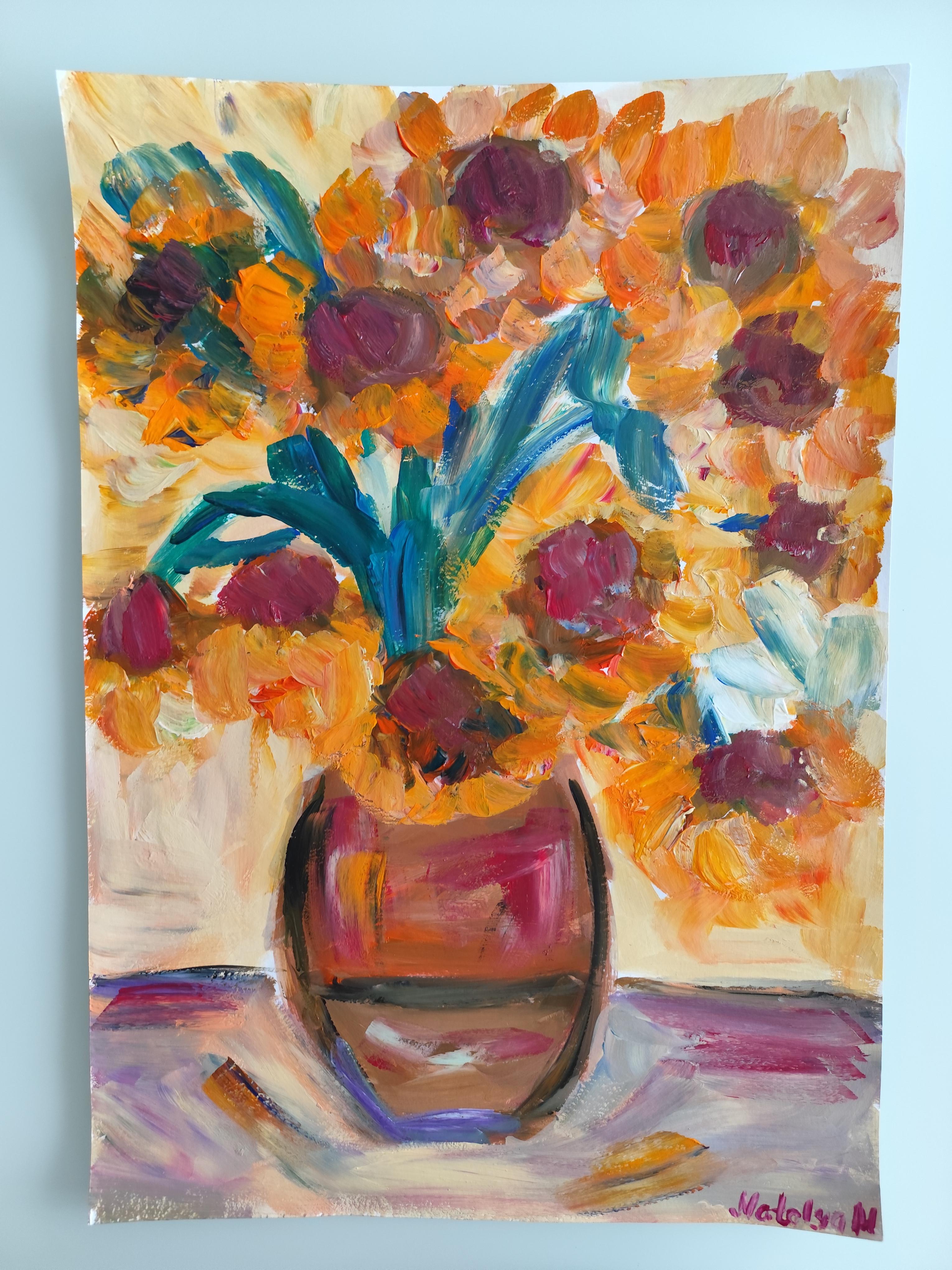 Contemporary impressionist floral acrylic painting paper 