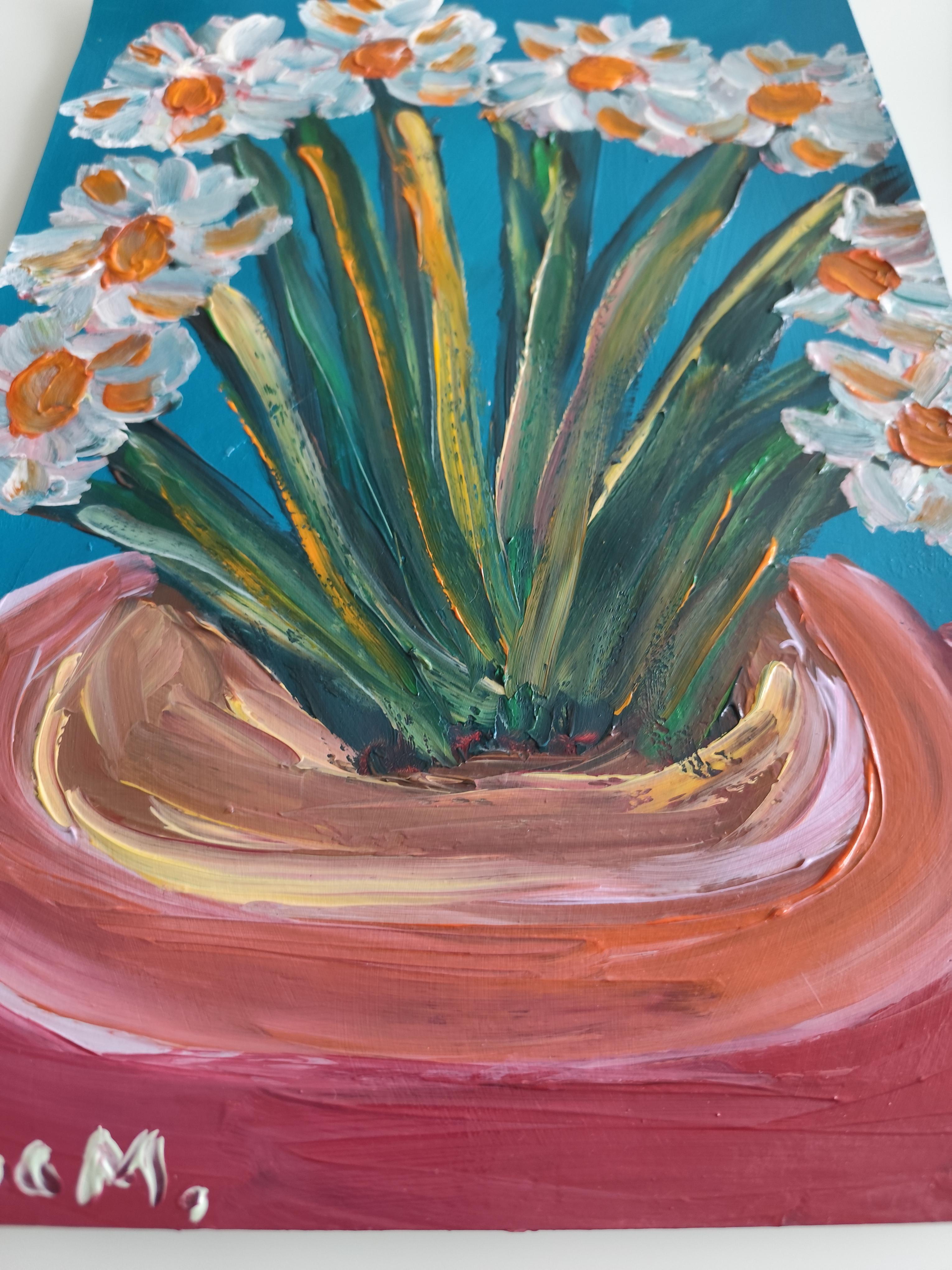 Peinture acrylique florale impressionniste contemporaine sur papier 